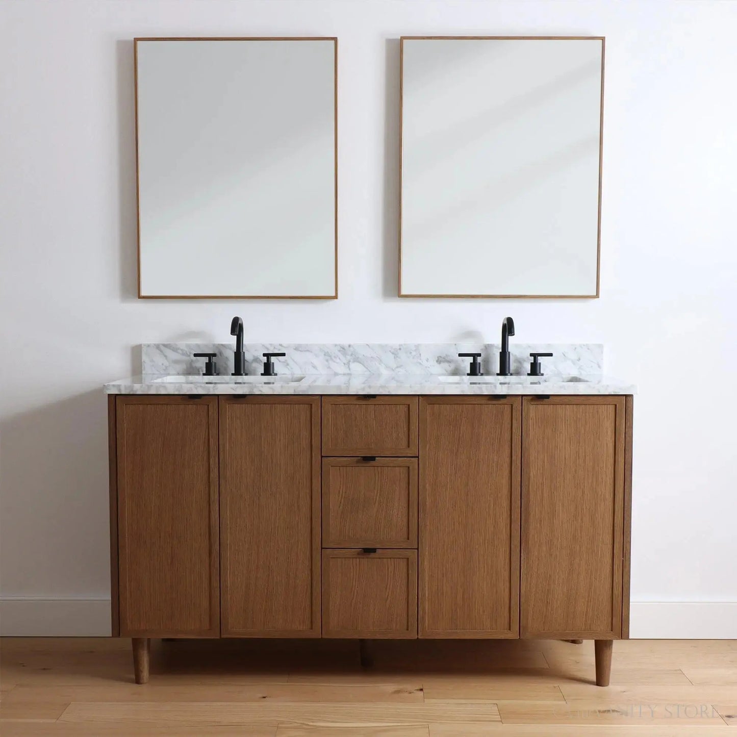 Cape Breton SLIM 60" Mid Century Oak Bathroom Vanity, Double Sink Teodor Bathroom Vanity Canada