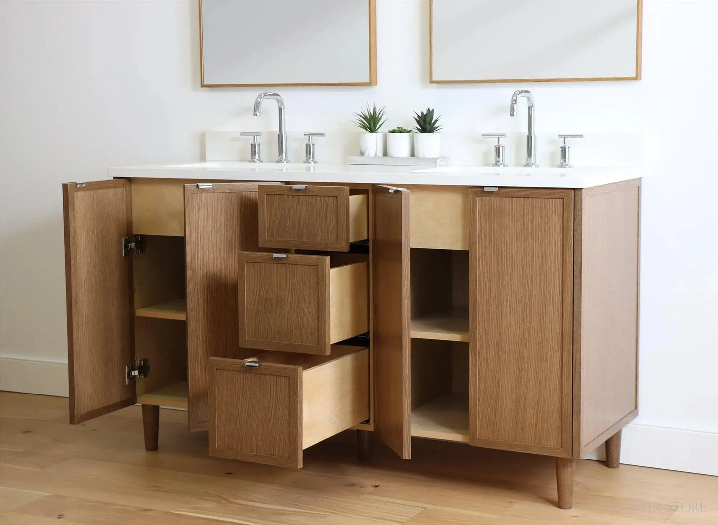 Cape Breton SLIM 60" Mid Century Oak Bathroom Vanity, Double Sink Teodor Bathroom Vanity Canada