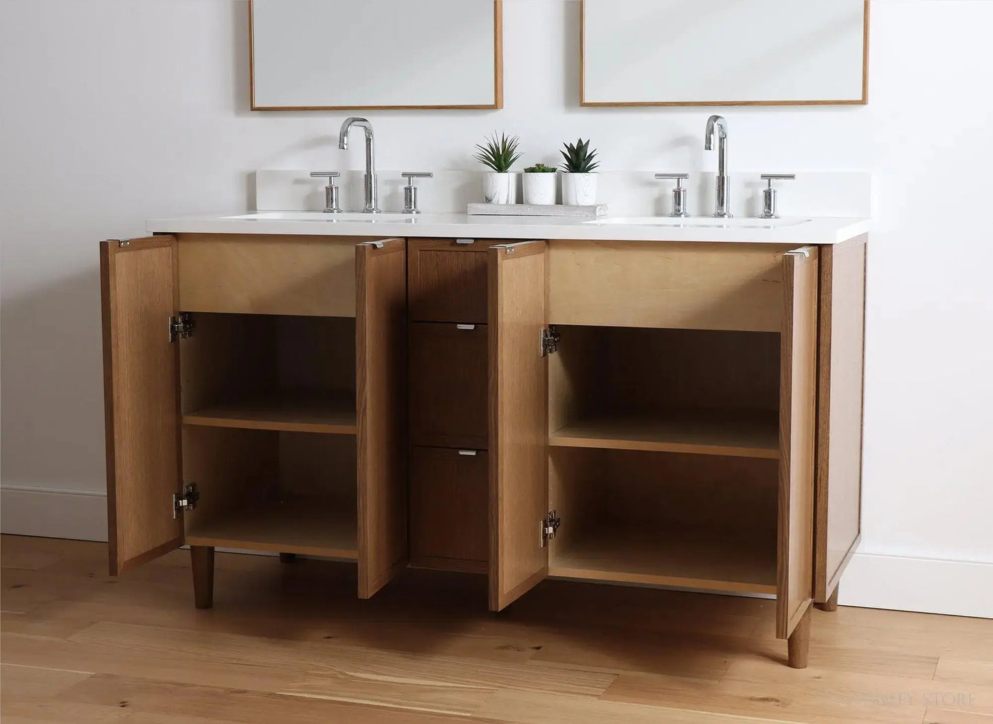 Cape Breton SLIM 60" Mid Century Oak Bathroom Vanity, Double Sink Teodor Bathroom Vanity Canada