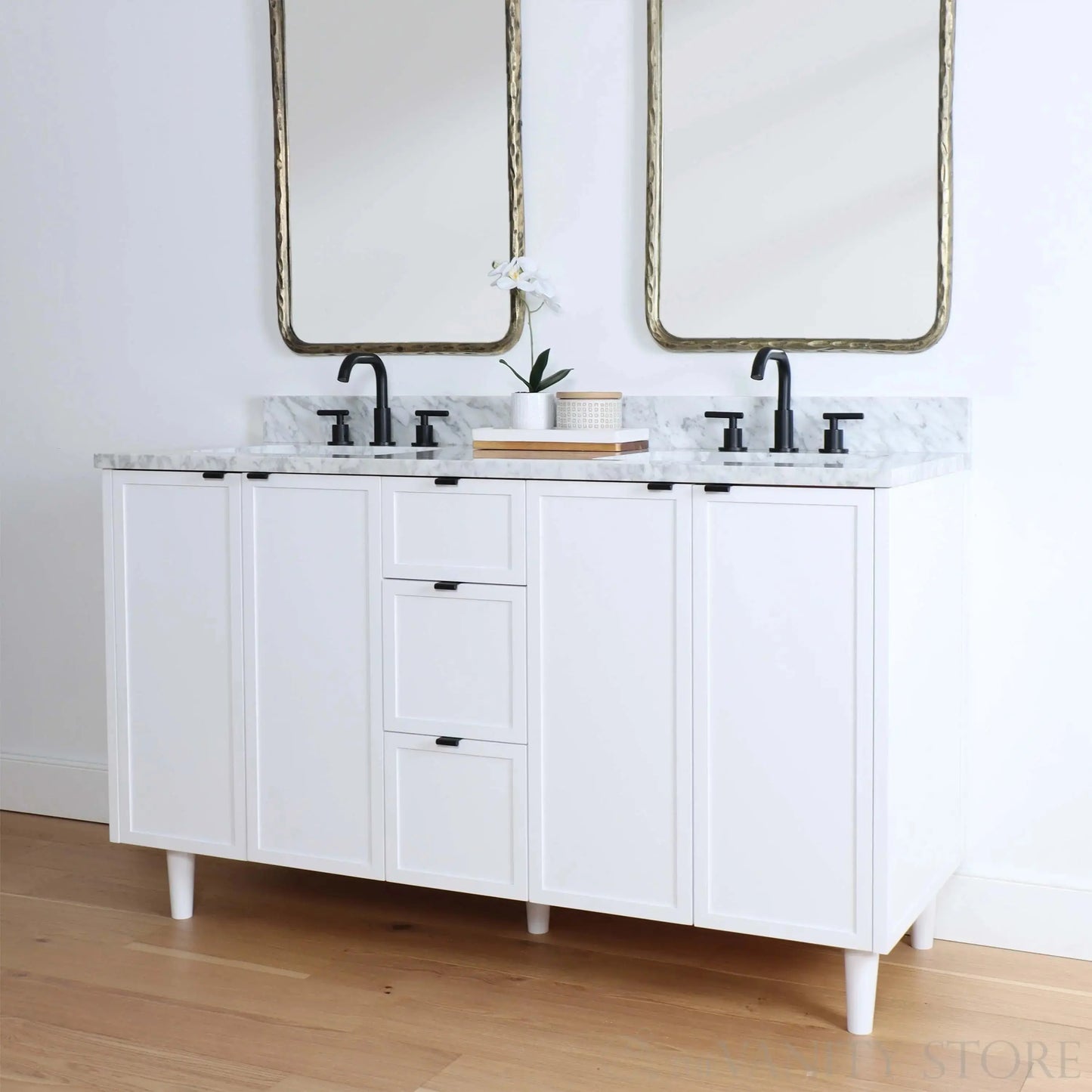 Cape Breton SLIM 60" Satin White Bathroom Vanity, Double Sink Teodor Bathroom Vanity Canada