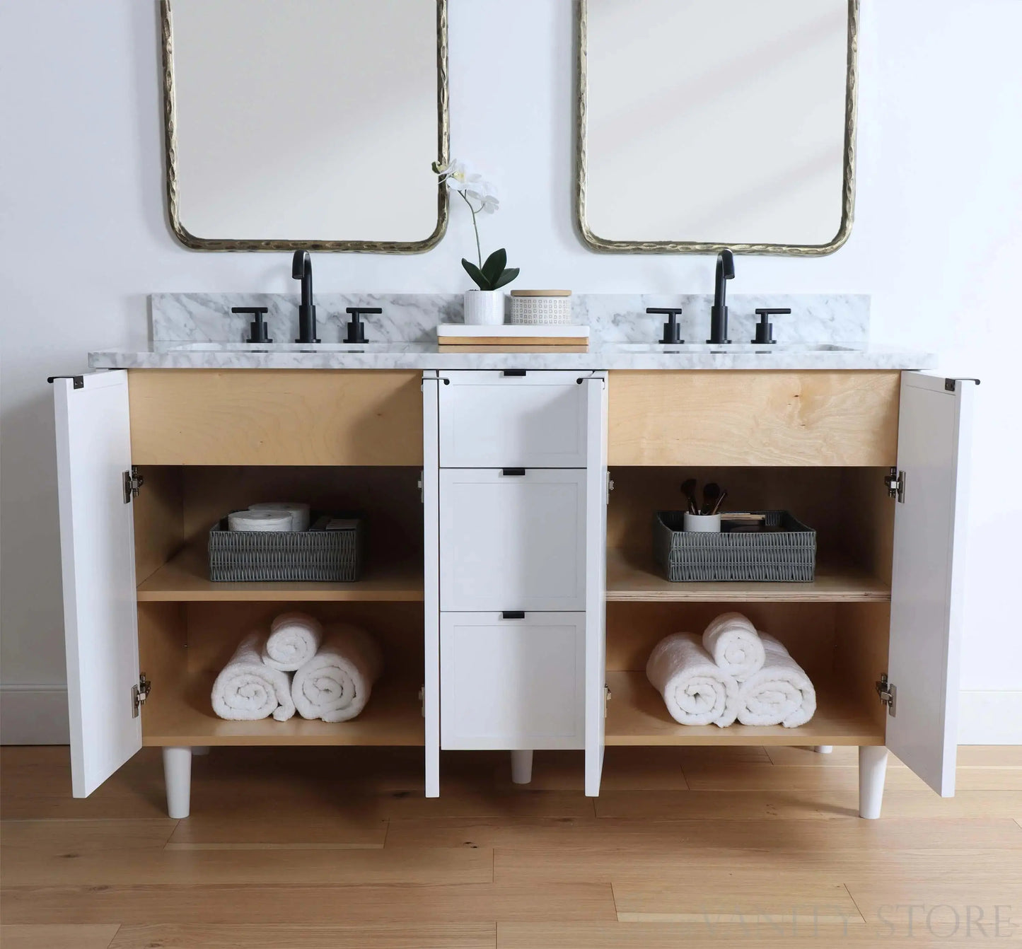 Cape Breton SLIM 60" Satin White Bathroom Vanity, Double Sink Teodor Bathroom Vanity Canada