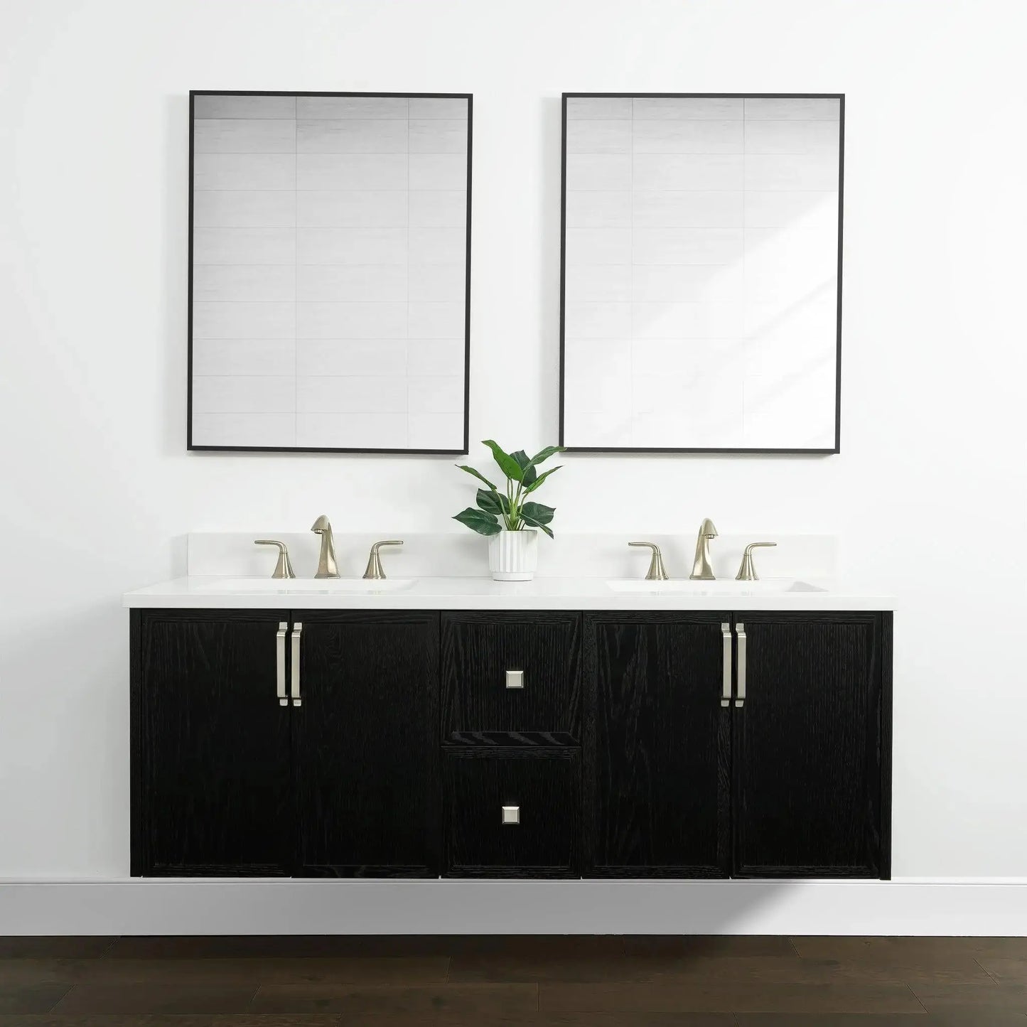 Cape Breton 60" Wall Mount Blackened Oak Bathroom Vanity, Double Sink - Teodor Vanities