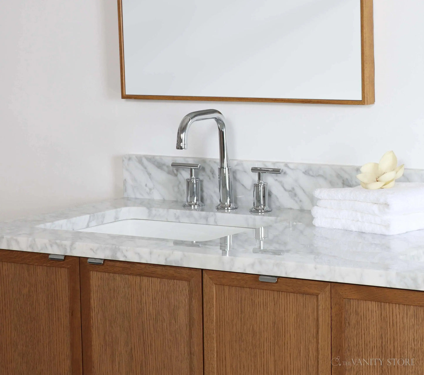 Cape Breton 60" Wall Mount Mid Century Oak Bathroom Vanity, Double Sink - Teodor Vanities