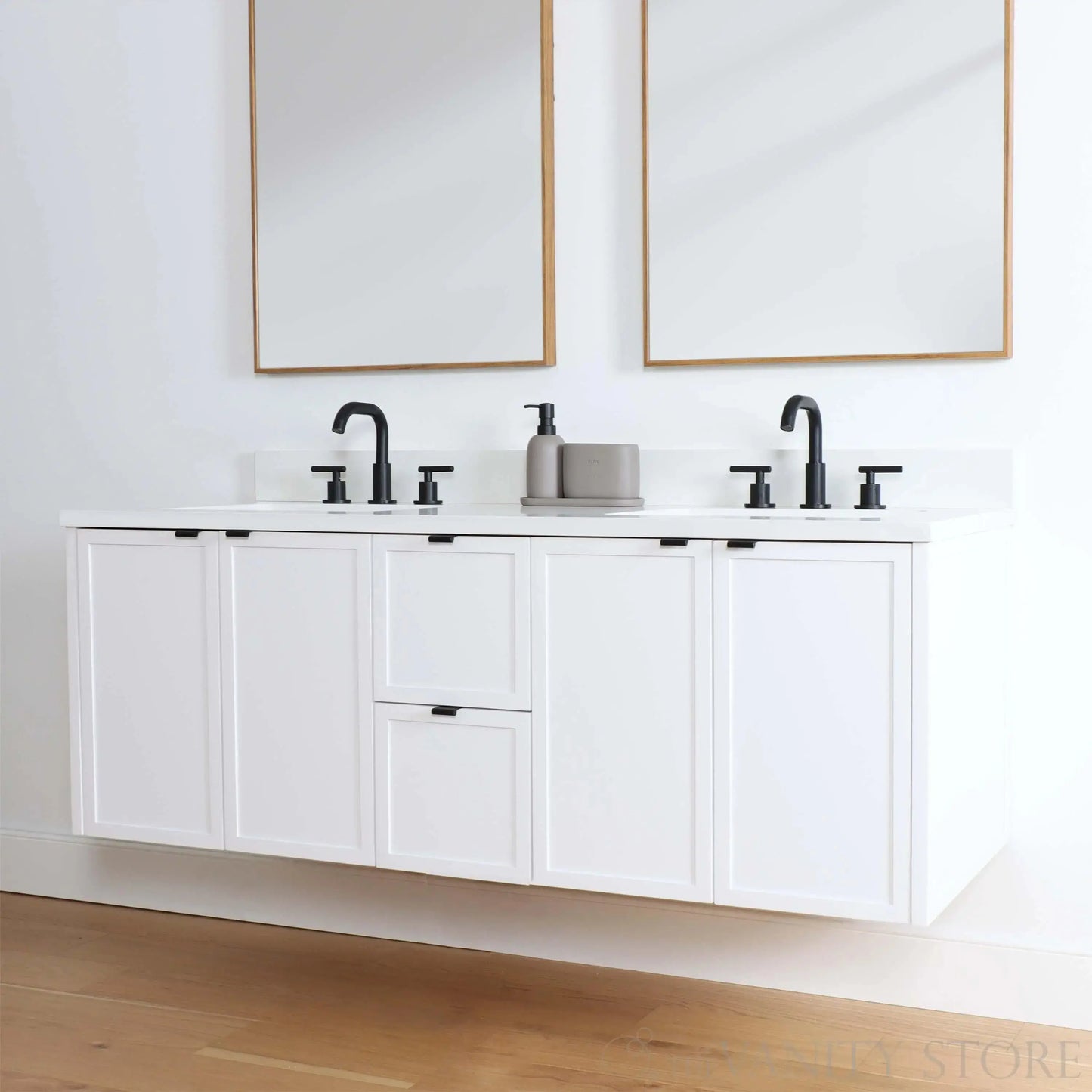 Cape Breton SLIM 60" Wall Mount Satin White Bathroom Vanity, Double Sink Teodor Bathroom Vanity Canada