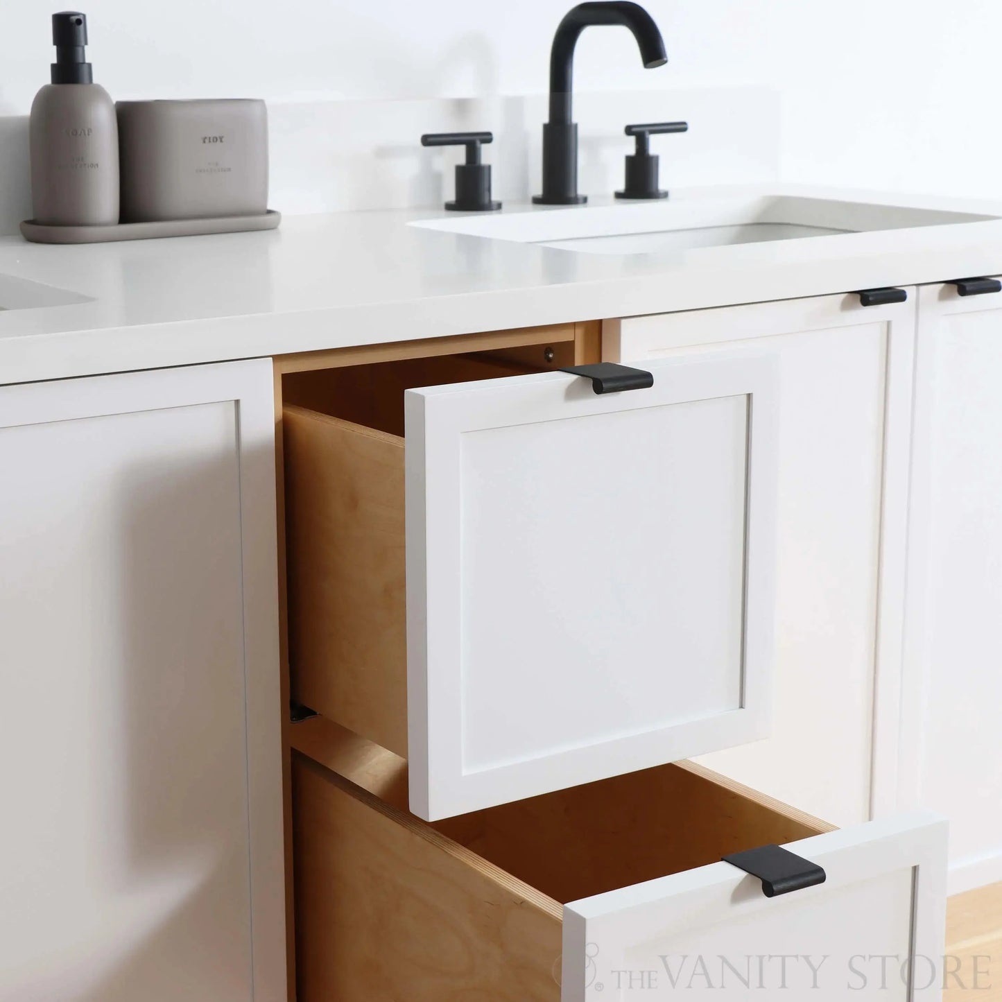 Cape Breton SLIM 60" Wall Mount Satin White Bathroom Vanity, Double Sink Teodor Bathroom Vanity Canada