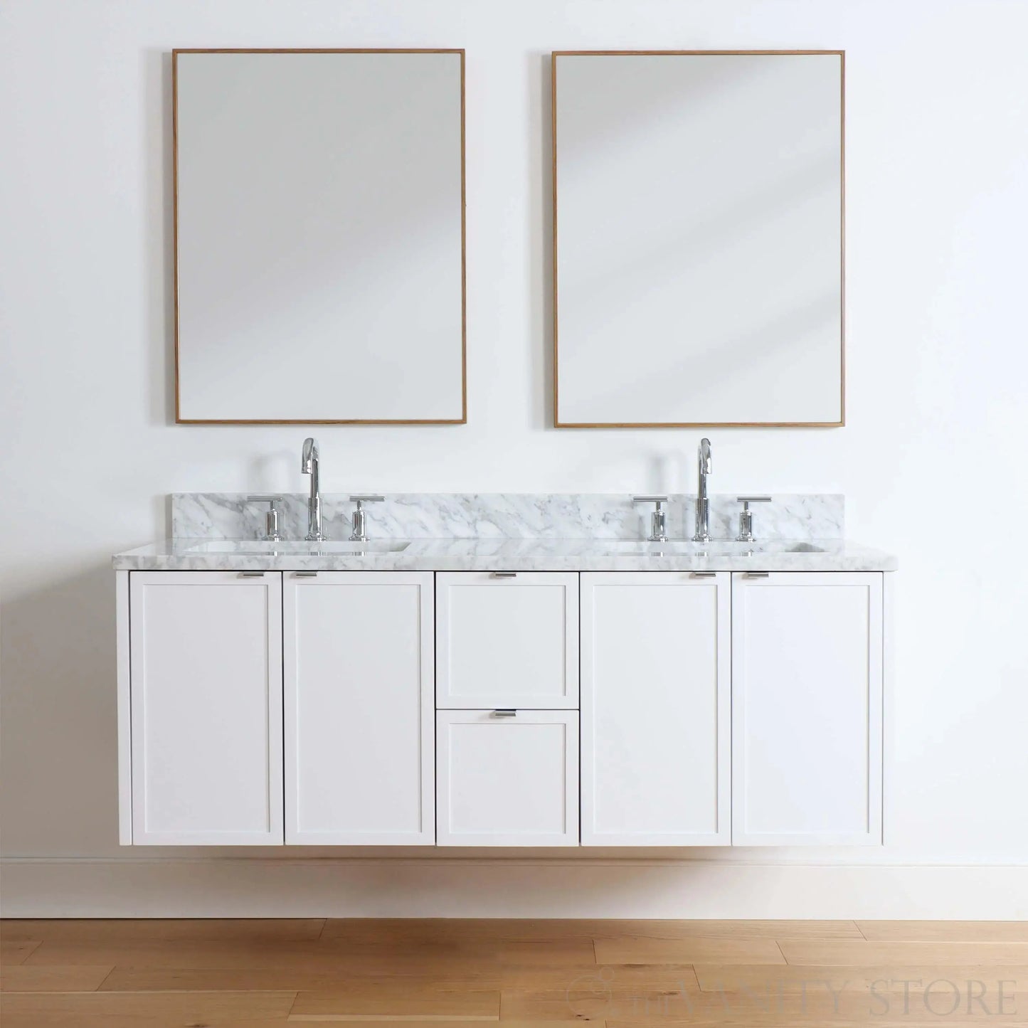 Cape Breton SLIM 60" Wall Mount Satin White Bathroom Vanity, Double Sink Teodor Bathroom Vanity Canada