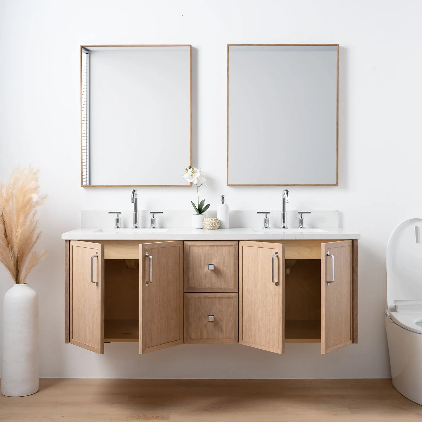 Cape Breton 60", Teodor® Wall Mount White Oak Vanity, Double Sink Teodor Bathroom VanityCanada