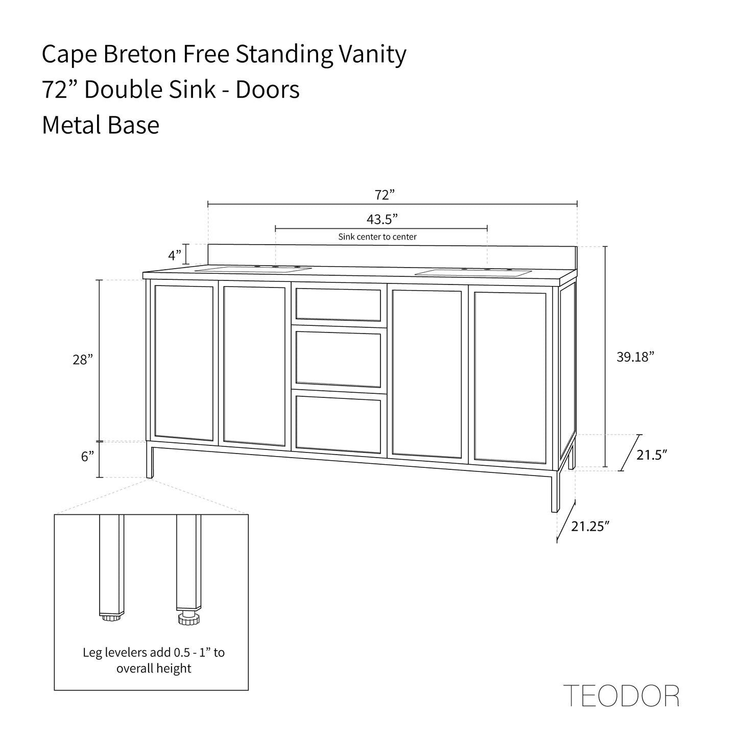 Cape Breton 72" White Oak Bathroom Vanity, Double Sink