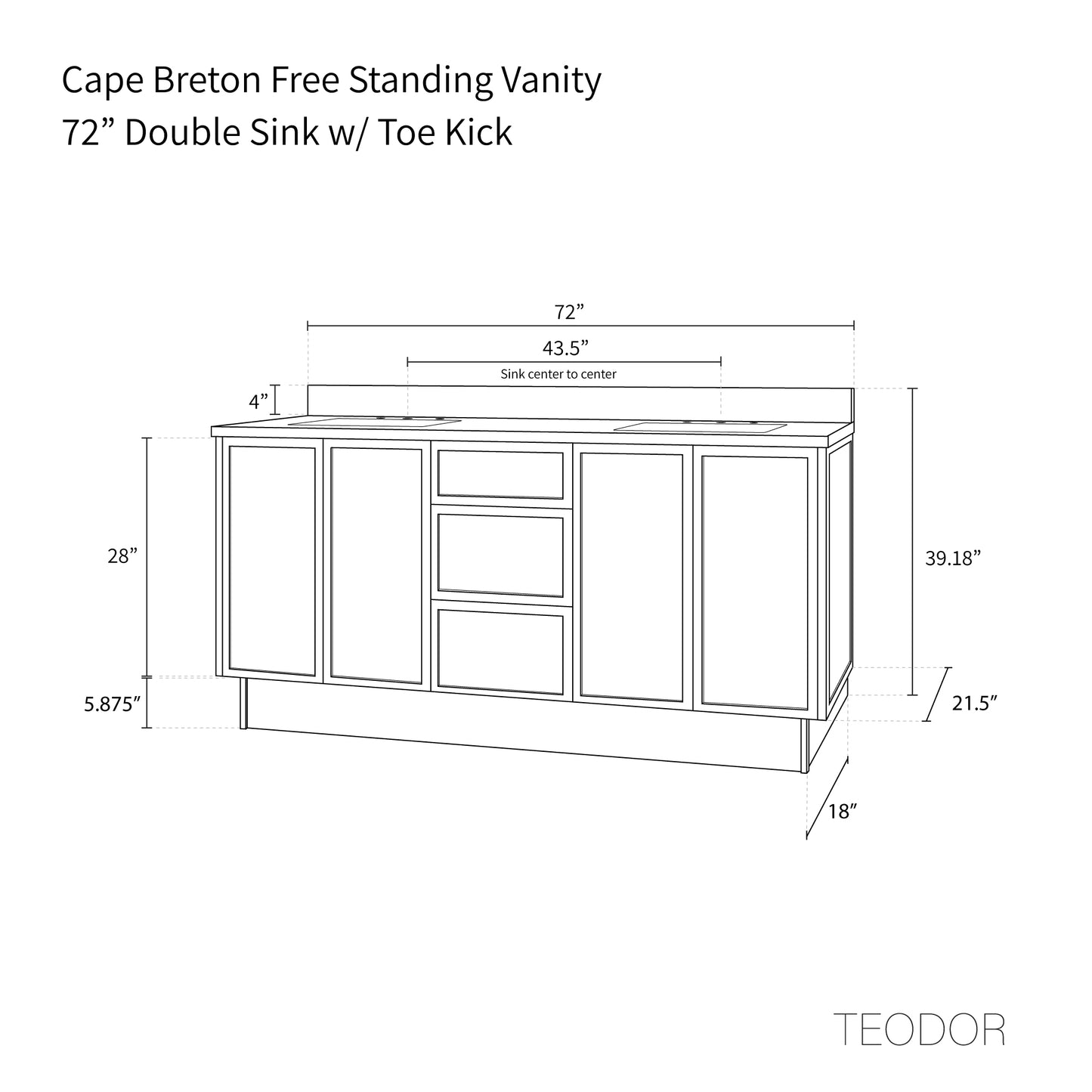 Cape Breton 72" White Oak Bathroom Vanity, Double Sink