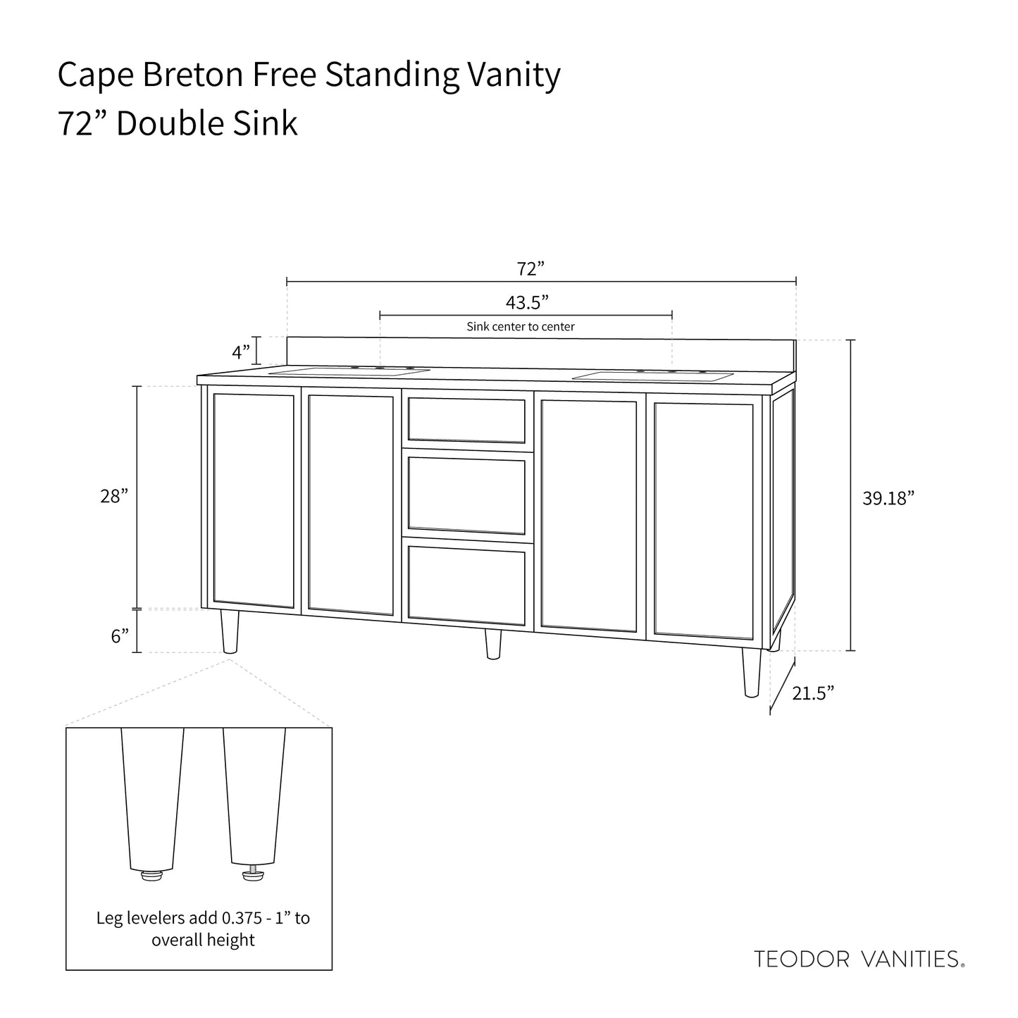 Cape Breton 72" White Oak Bathroom Vanity, Double Sink