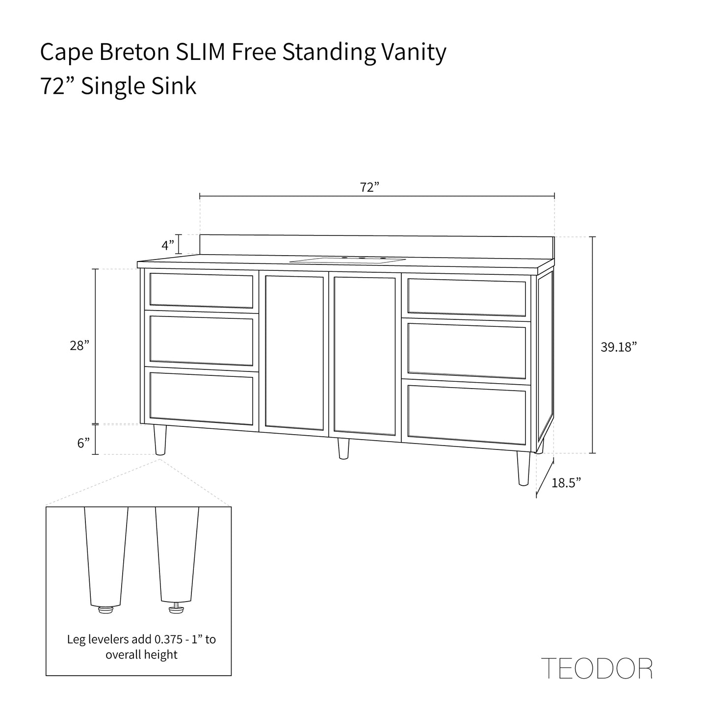 Cape Breton SLIM 72" White Oak Bathroom Vanity
