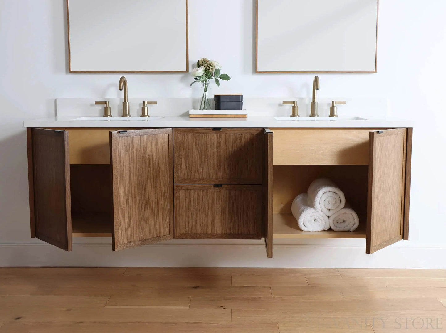 Cape Breton SLIM 72" Wall Mount Mid Century Oak Bathroom Vanity, Double Sink Teodor Bathroom Vanity Canada