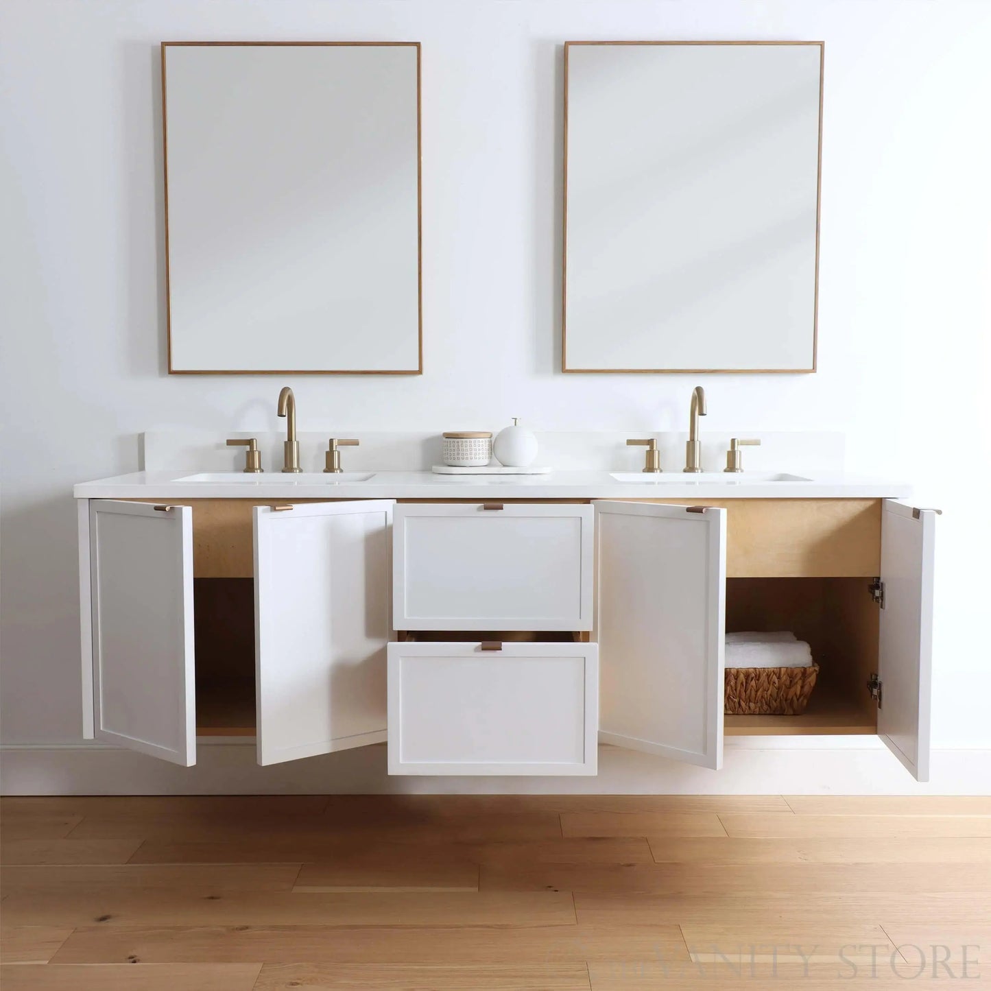 Cape Breton SLIM 72" Wall Mount Satin White Bathroom Vanity, Double Sink Teodor Bathroom Vanity Canada