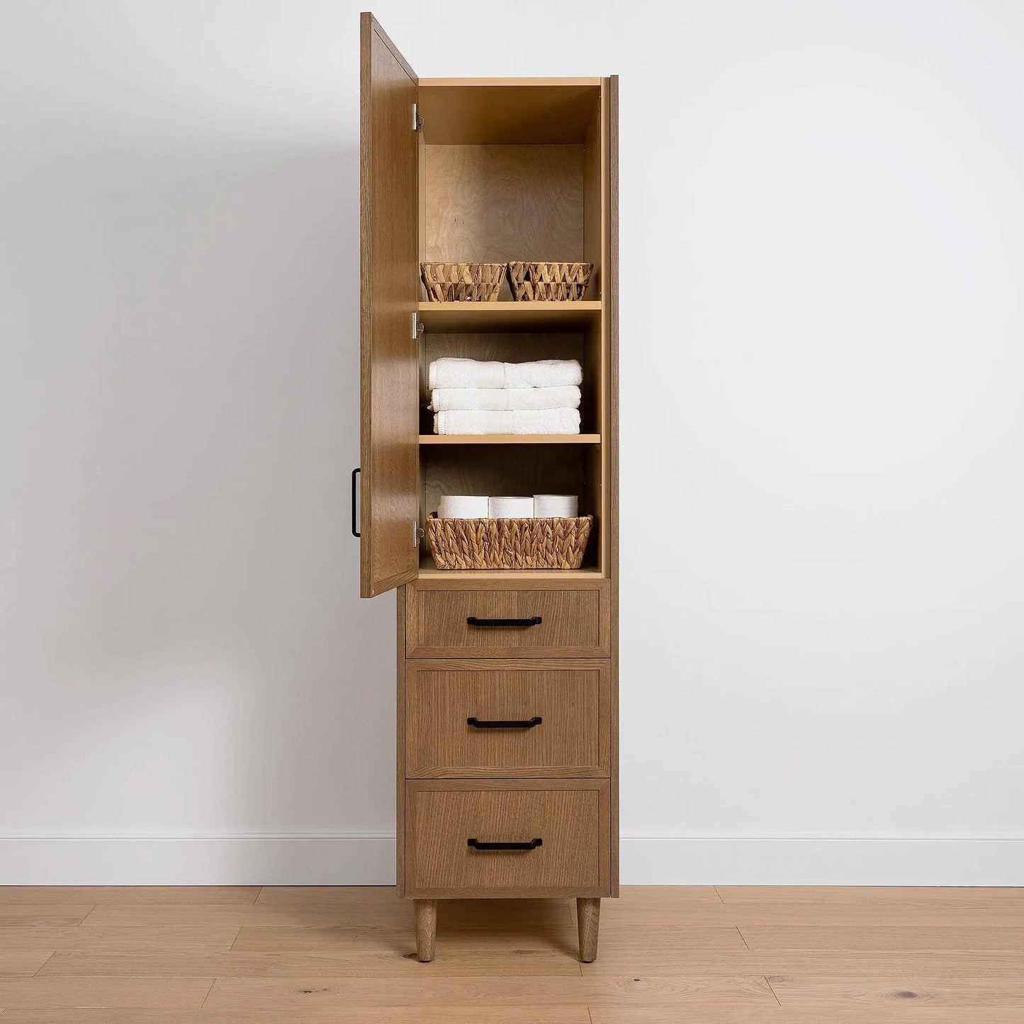 Cape Breton, Teodor® Mid Century Oak Linen Cabinet Teodor Bathroom VanityCanada