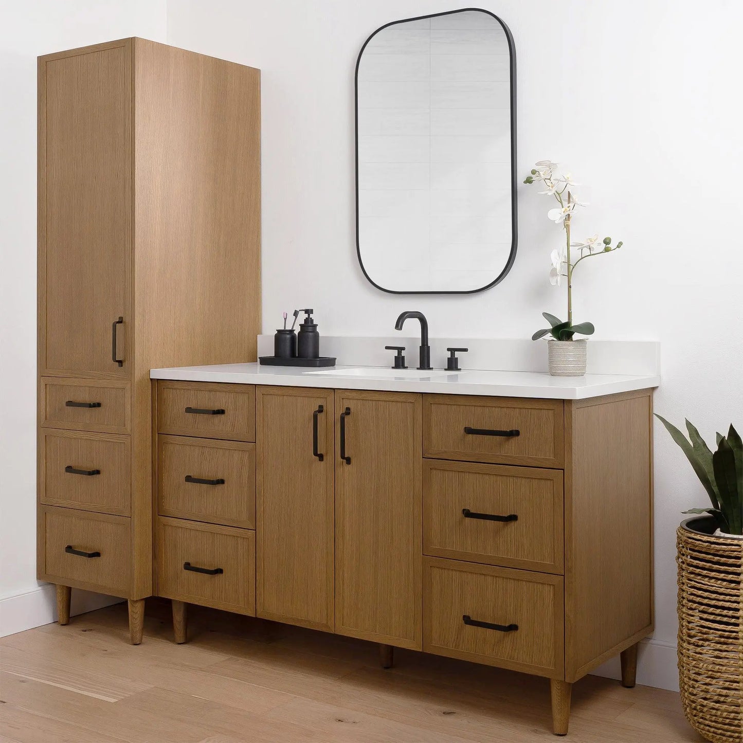 Cape Breton, Teodor® Mid Century Oak Linen Cabinet Teodor Bathroom VanityCanada