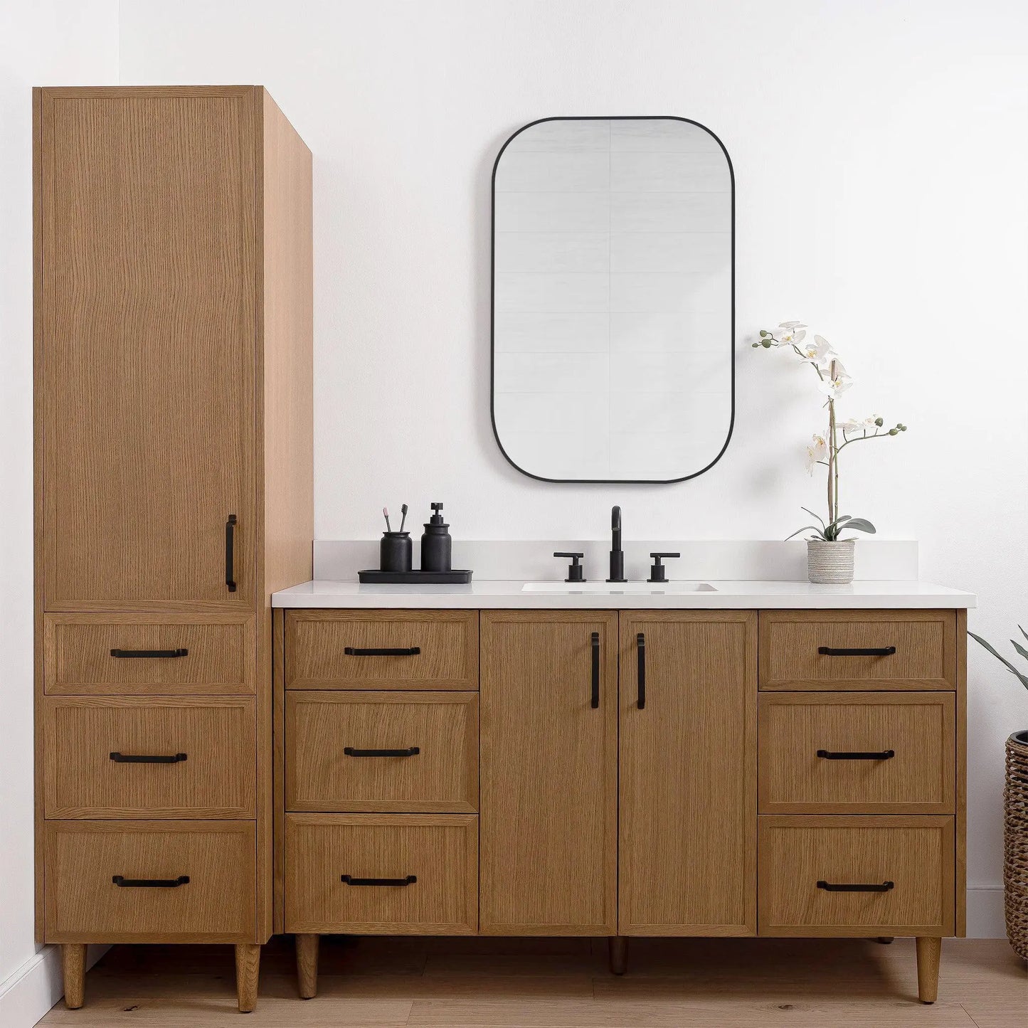 Cape Breton, Teodor® Mid Century Oak Linen Cabinet Teodor Bathroom VanityCanada