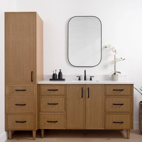 Cape Breton, Teodor® Mid Century Oak Linen Cabinet Teodor Bathroom VanityCanada
