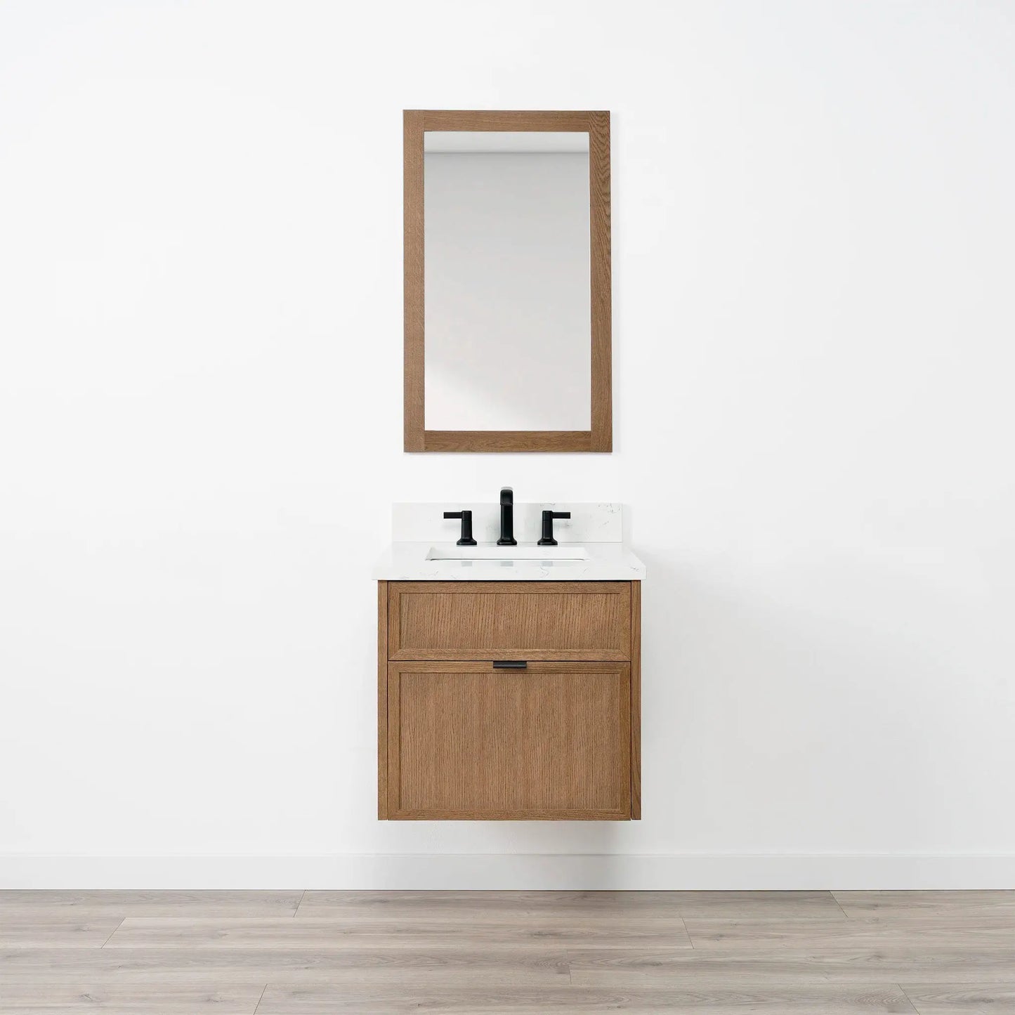 Cape Breton SLIM 24" Wall Mount Mid Century Oak Bathroom Vanity - All Drawers Teodor Bathroom Vanity Canada