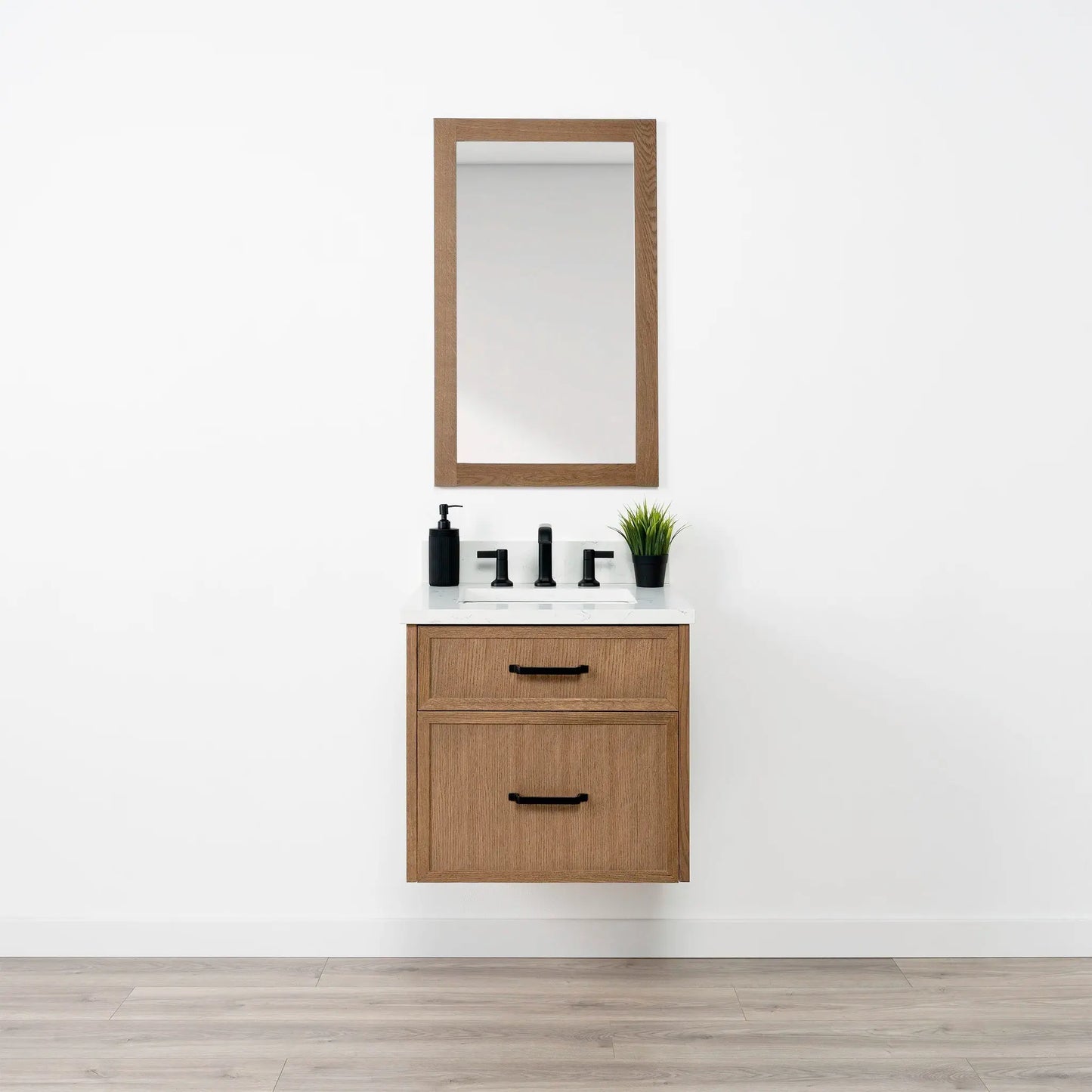 Cape Breton SLIM 24" Wall Mount Mid Century Oak Bathroom Vanity - All Drawers Teodor Bathroom Vanity Canada