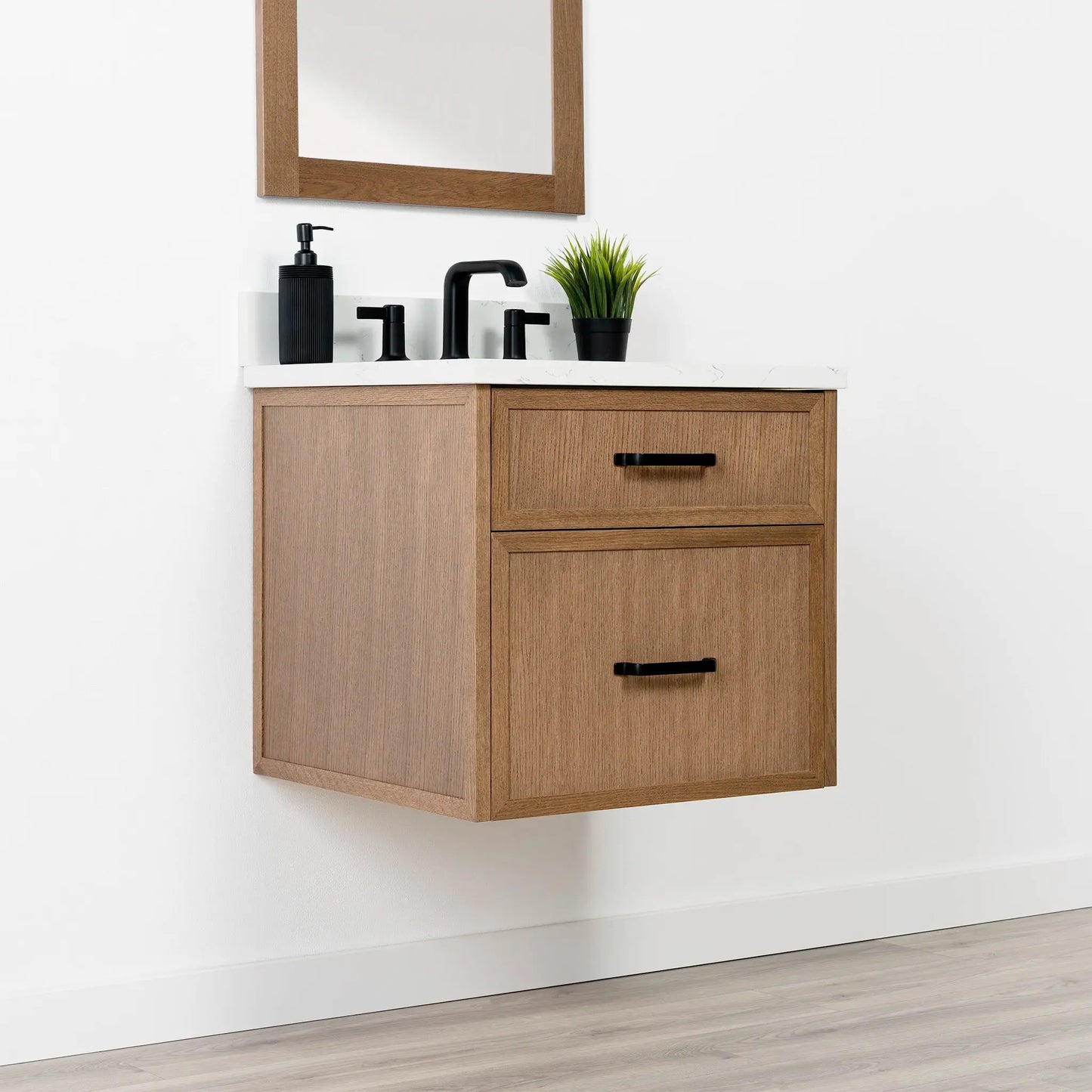 Cape Breton SLIM 24" Wall Mount Mid Century Oak Bathroom Vanity - All Drawers Teodor Bathroom Vanity Canada
