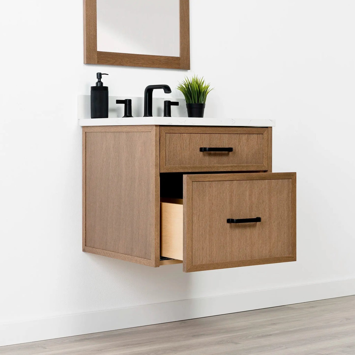 Cape Breton SLIM 24" Wall Mount Mid Century Oak Bathroom Vanity - All Drawers Teodor Bathroom Vanity Canada