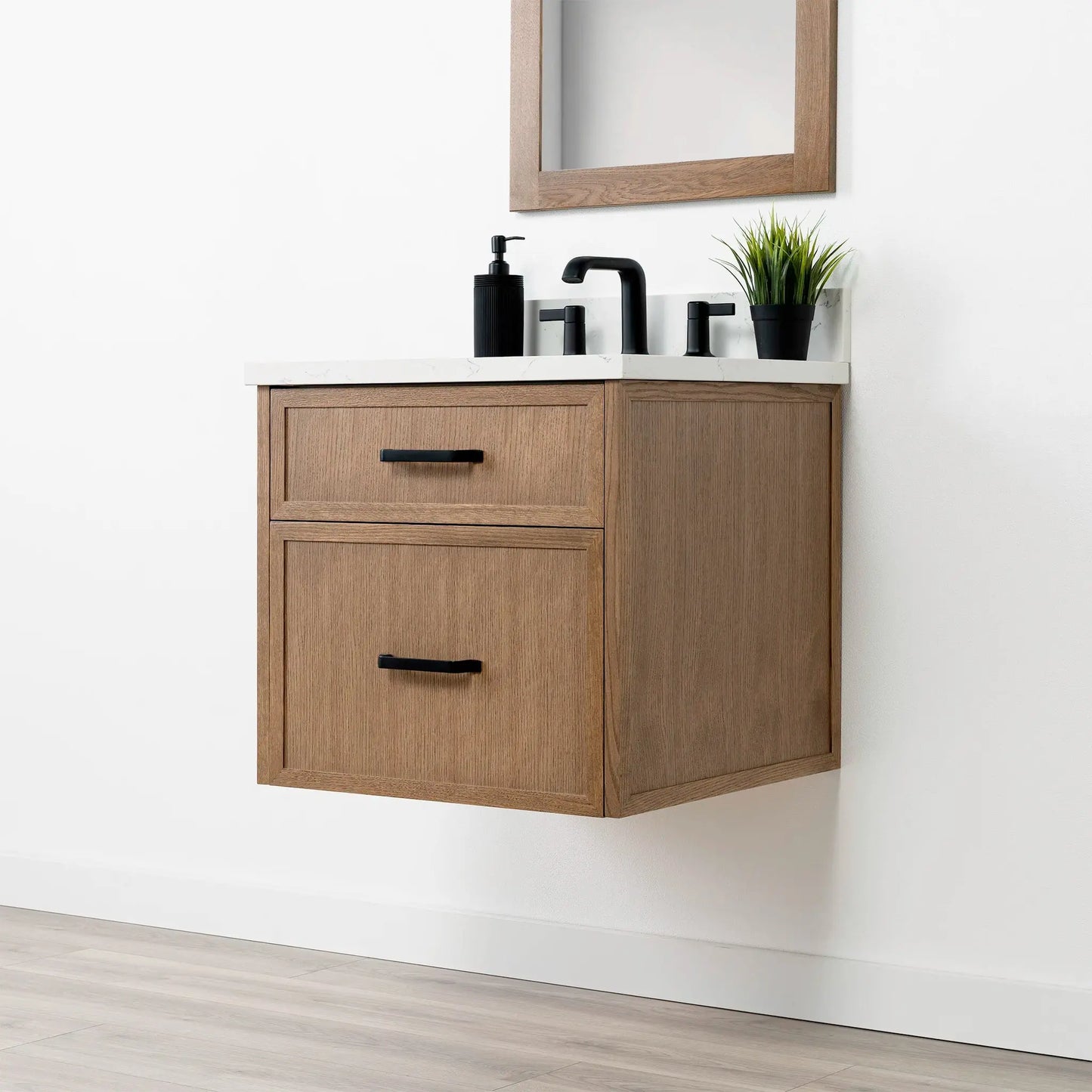 Cape Breton SLIM 24" Wall Mount Mid Century Oak Bathroom Vanity - All Drawers Teodor Bathroom Vanity Canada