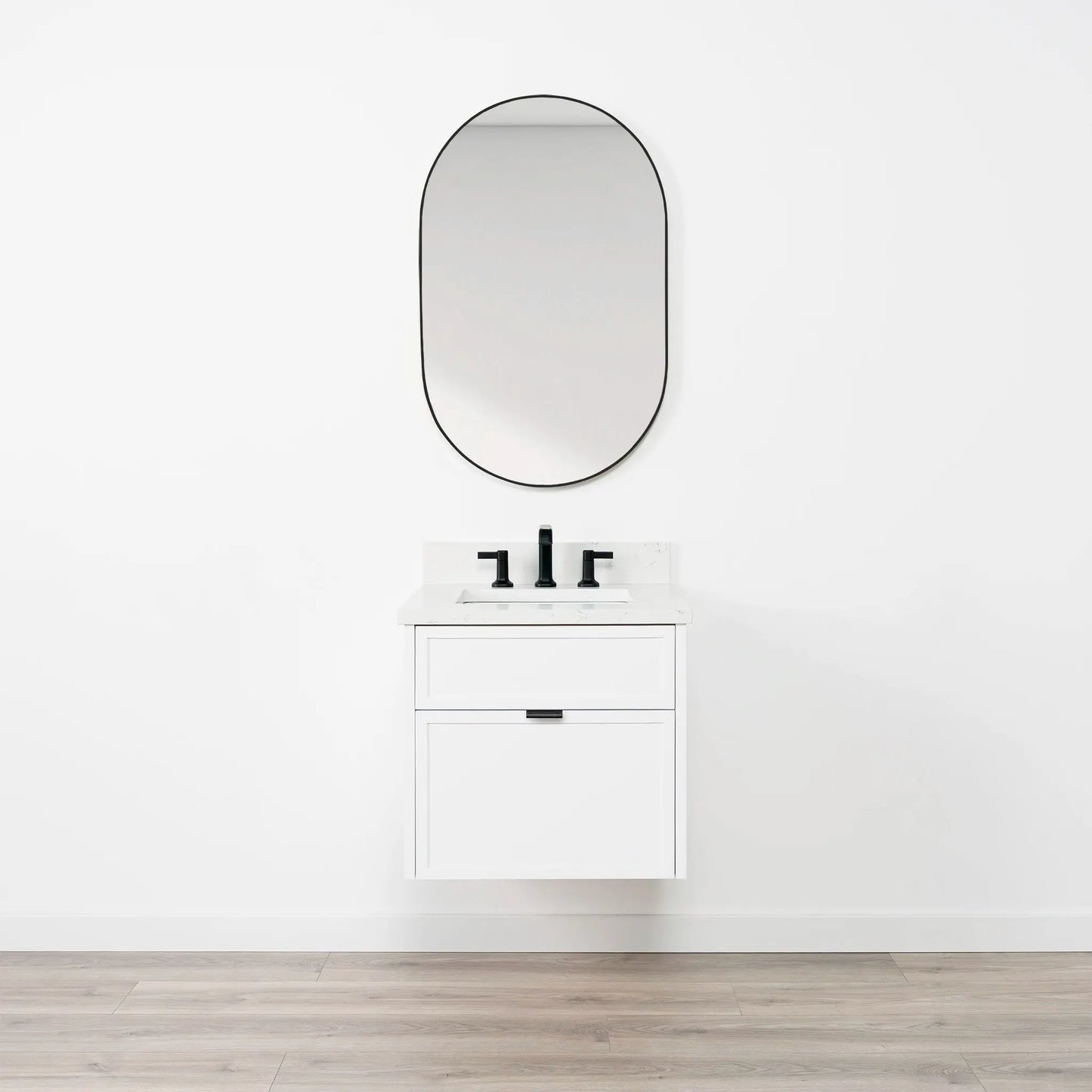 Cape Breton SLIM 24" Wall Mount Satin White Bathroom Vanity - All Drawers Teodor Bathroom Vanity Canada