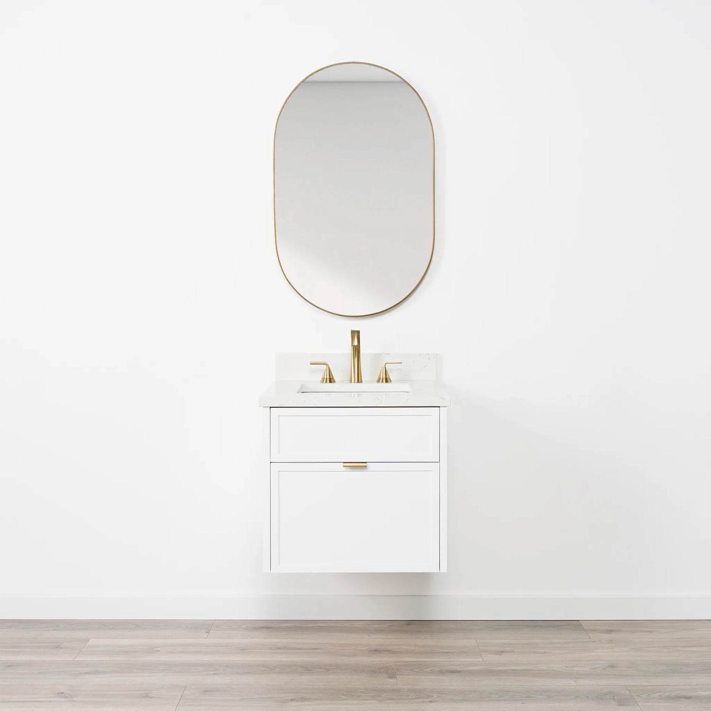 Cape Breton SLIM 24" Wall Mount Satin White Bathroom Vanity - All Drawers Teodor Bathroom Vanity Canada