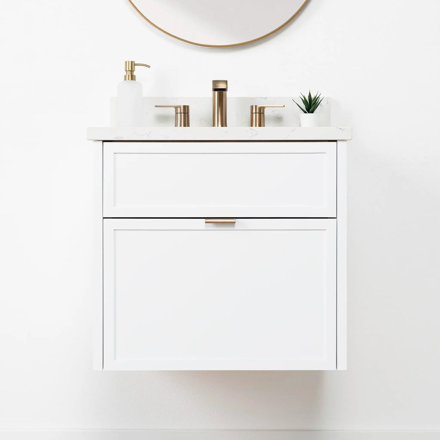 Cape Breton SLIM 24" Wall Mount Satin White Bathroom Vanity - All Drawers Teodor Bathroom Vanity Canada