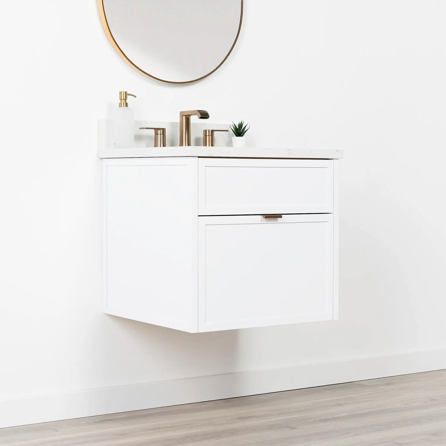 Cape Breton SLIM 24" Wall Mount Satin White Bathroom Vanity - All Drawers Teodor Bathroom Vanity Canada