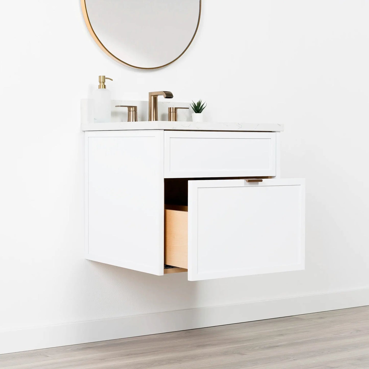 Cape Breton SLIM 24" Wall Mount Satin White Bathroom Vanity - All Drawers Teodor Bathroom Vanity Canada