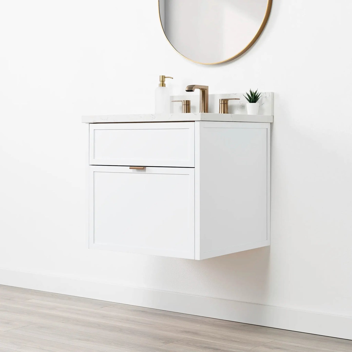 Cape Breton SLIM 24" Wall Mount Satin White Bathroom Vanity - All Drawers Teodor Bathroom Vanity Canada