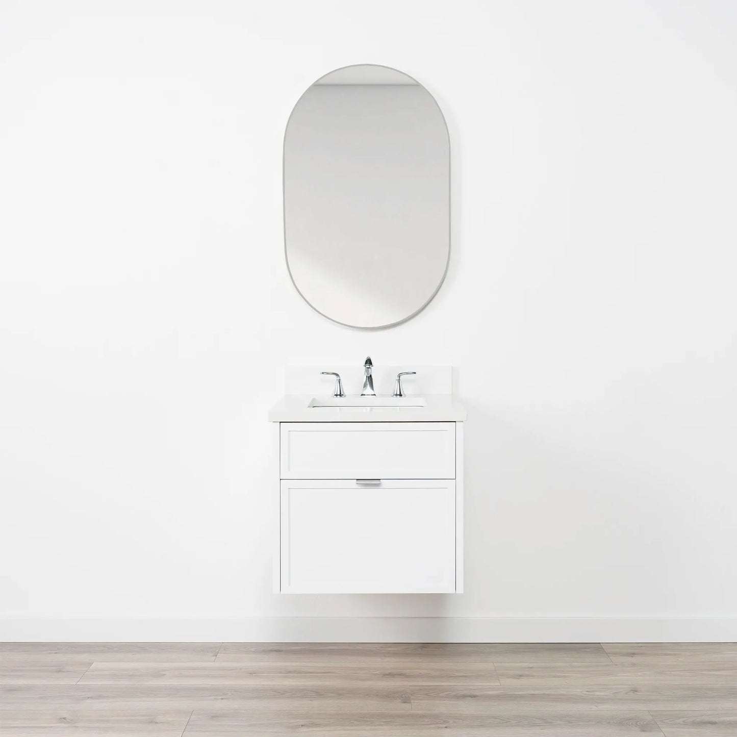Cape Breton SLIM 24" Wall Mount Satin White Bathroom Vanity - All Drawers Teodor Bathroom Vanity Canada