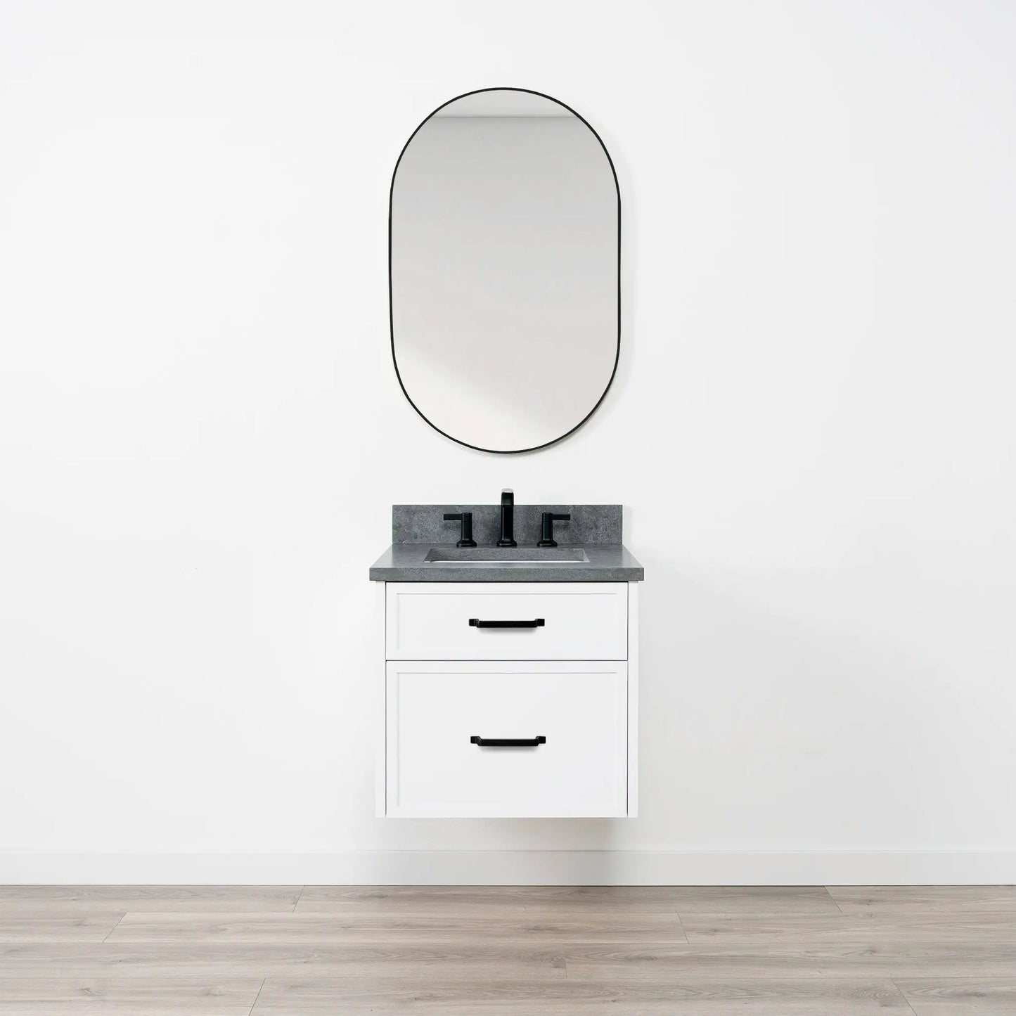 Cape Breton SLIM 24" Wall Mount Satin White Bathroom Vanity - All Drawers Teodor Bathroom Vanity Canada