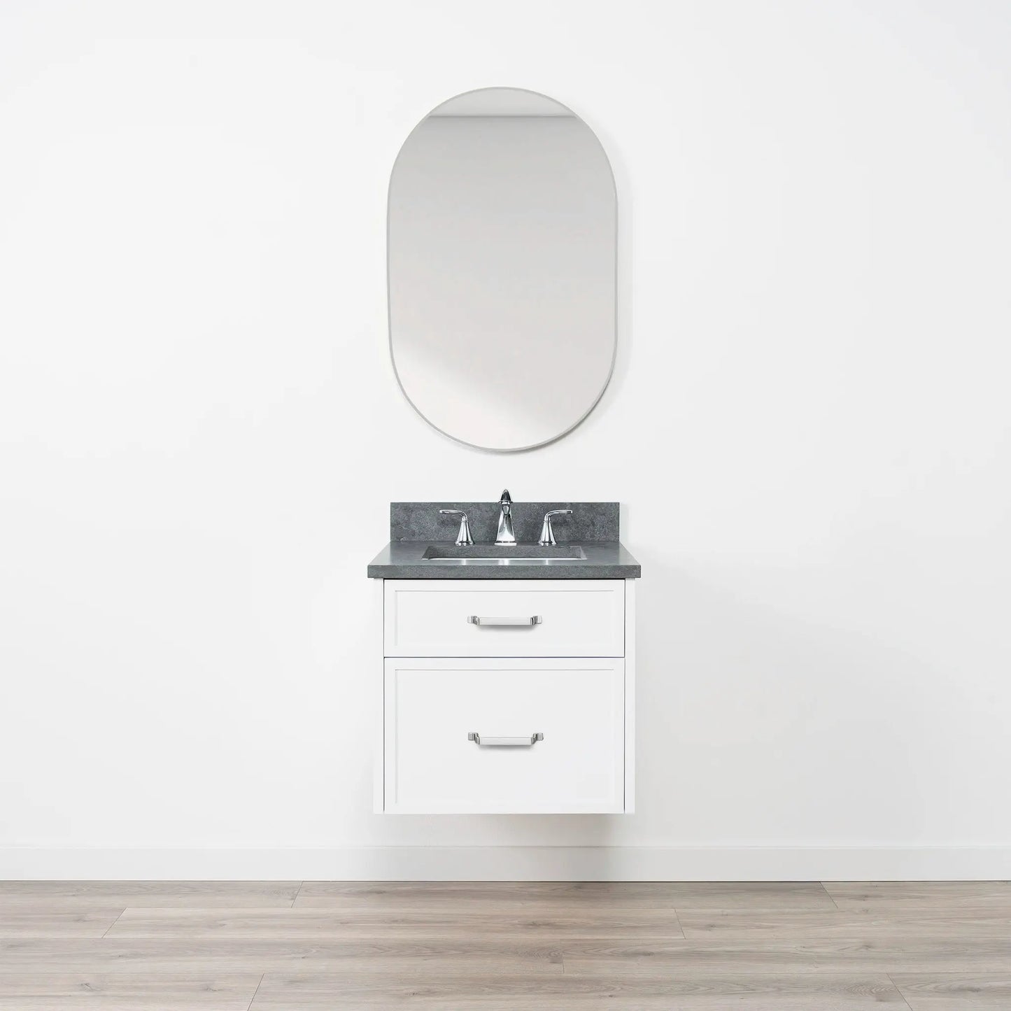 Cape Breton SLIM 24" Wall Mount Satin White Bathroom Vanity - All Drawers Teodor Bathroom Vanity Canada