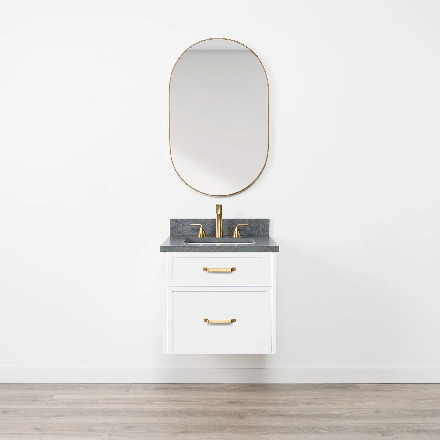 Cape Breton SLIM 24" Wall Mount Satin White Bathroom Vanity - All Drawers Teodor Bathroom Vanity Canada