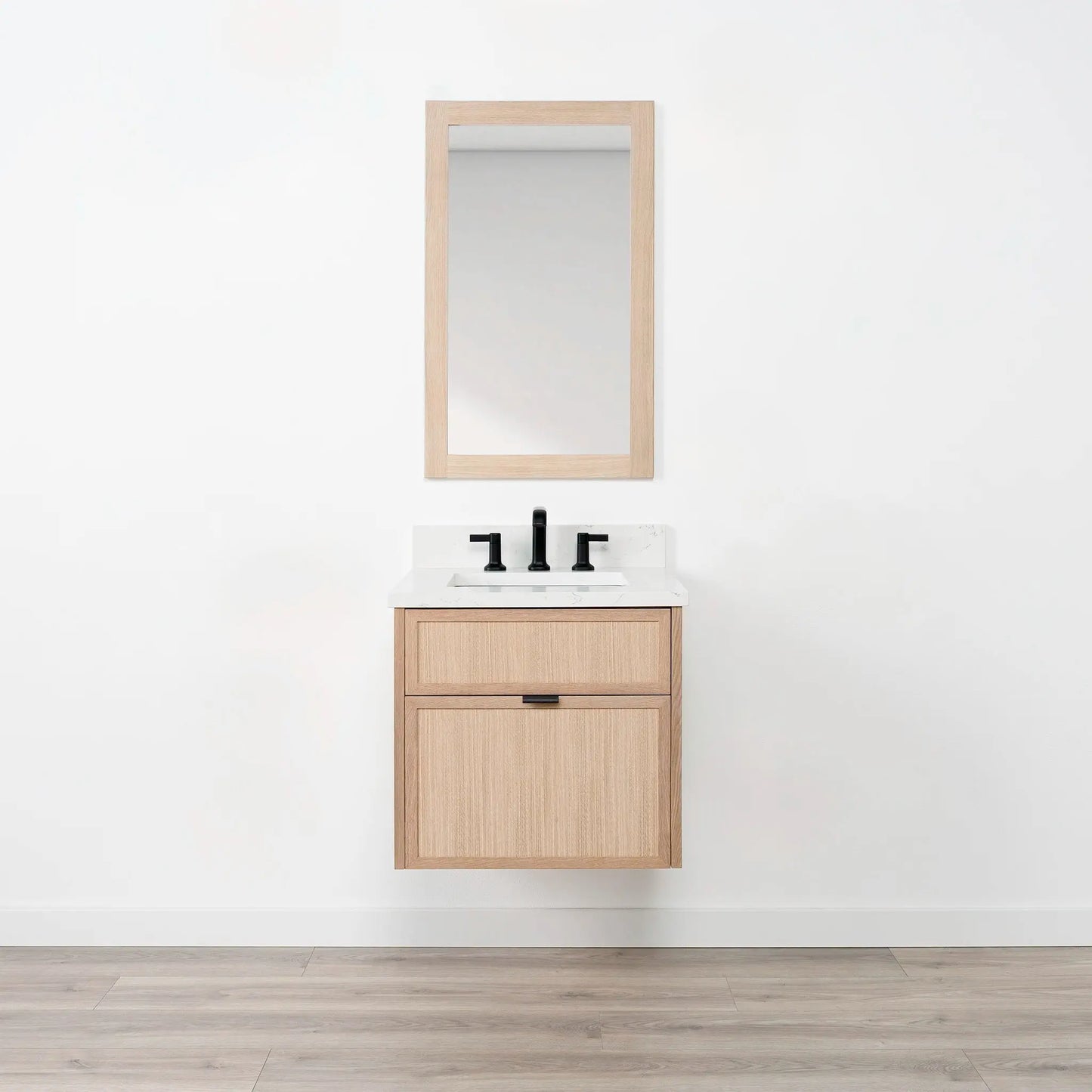 Cape Breton SLIM 24" Wall Mount White Oak Bathroom Vanity - All Drawers Teodor Bathroom Vanity Canada