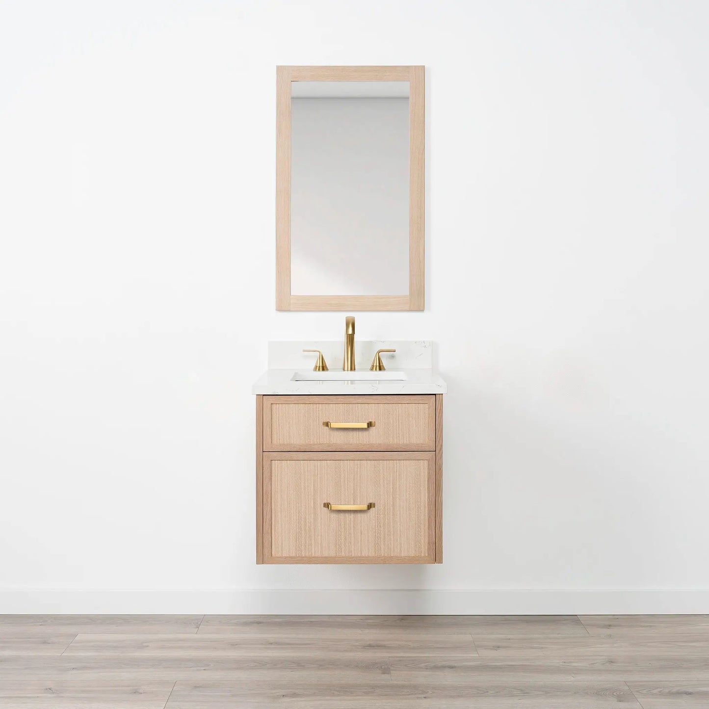 Cape Breton SLIM 24" Wall Mount White Oak Bathroom Vanity - All Drawers Teodor Bathroom Vanity Canada