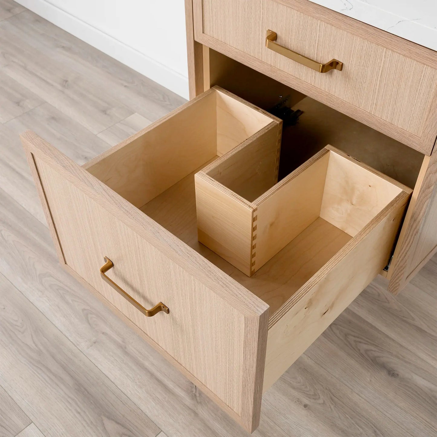 Cape Breton SLIM 24" Wall Mount White Oak Bathroom Vanity - All Drawers Teodor Bathroom Vanity Canada