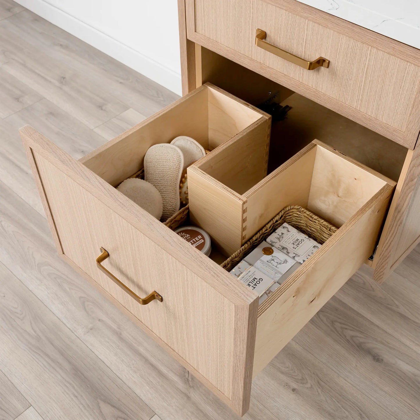 Cape Breton SLIM 24" Wall Mount White Oak Bathroom Vanity - All Drawers Teodor Bathroom Vanity Canada