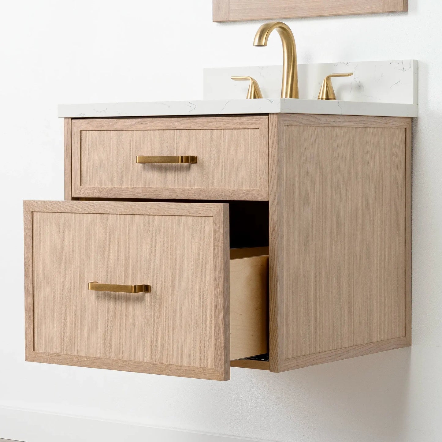 Cape Breton SLIM 24" Wall Mount White Oak Bathroom Vanity - All Drawers Teodor Bathroom Vanity Canada