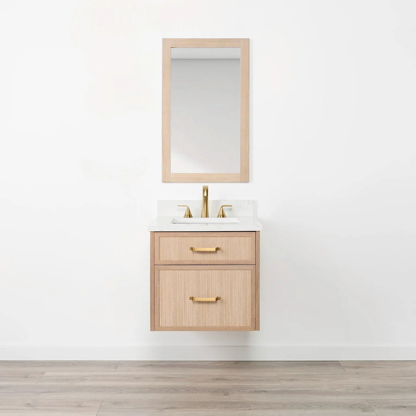 Cape Breton SLIM 24" Wall Mount White Oak Bathroom Vanity - All Drawers Teodor Bathroom Vanity Canada