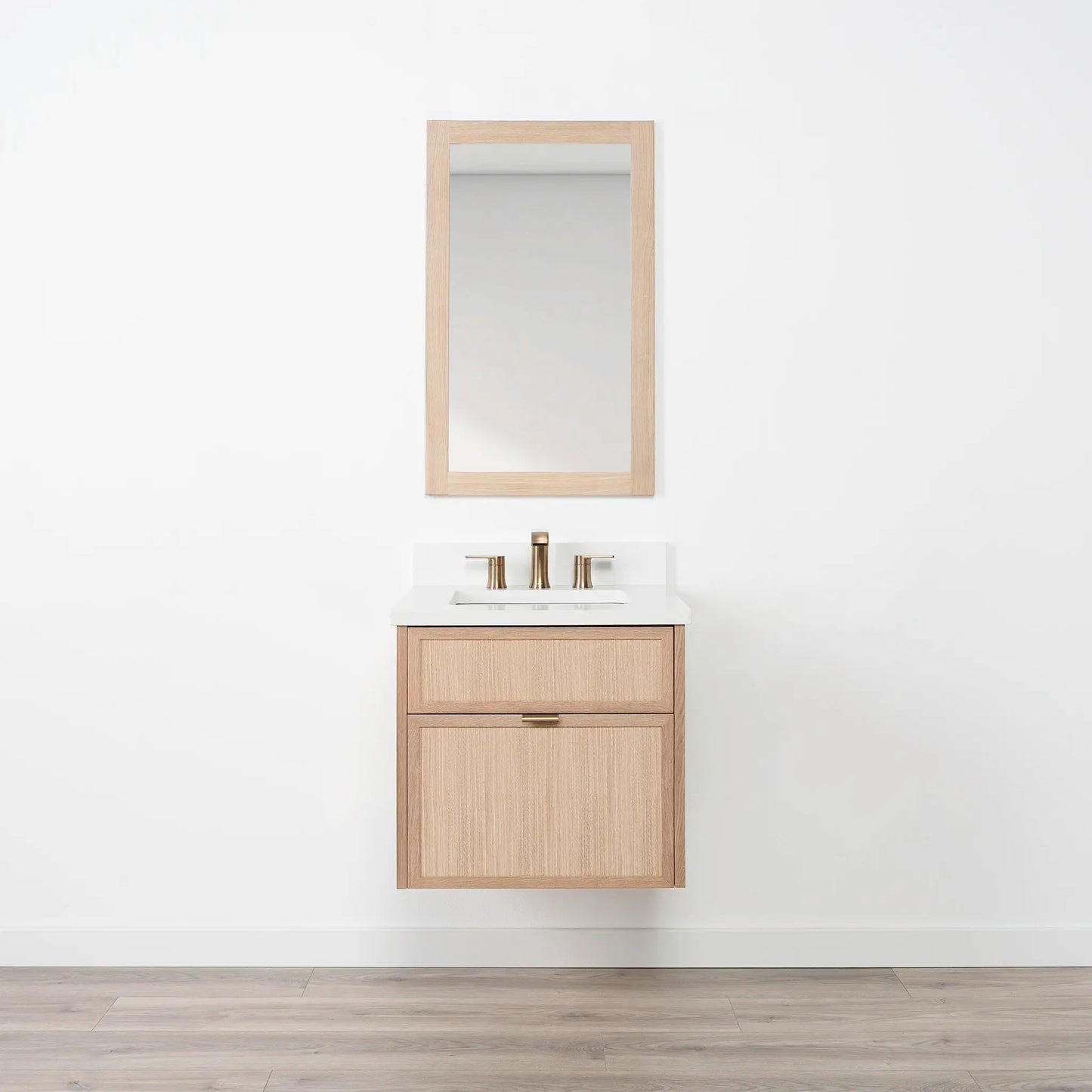 Cape Breton SLIM 24" Wall Mount White Oak Bathroom Vanity - All Drawers Teodor Bathroom Vanity Canada