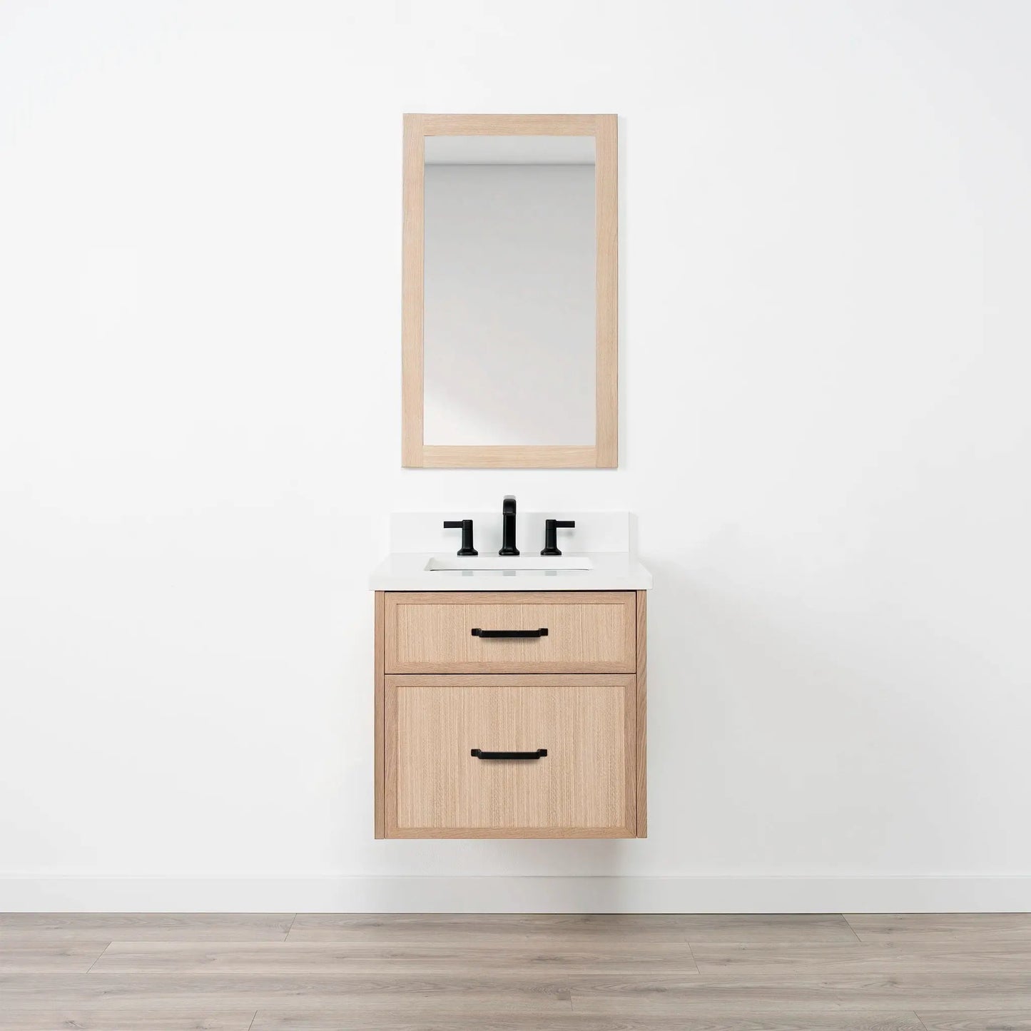 Cape Breton SLIM 24" Wall Mount White Oak Bathroom Vanity - All Drawers Teodor Bathroom Vanity Canada