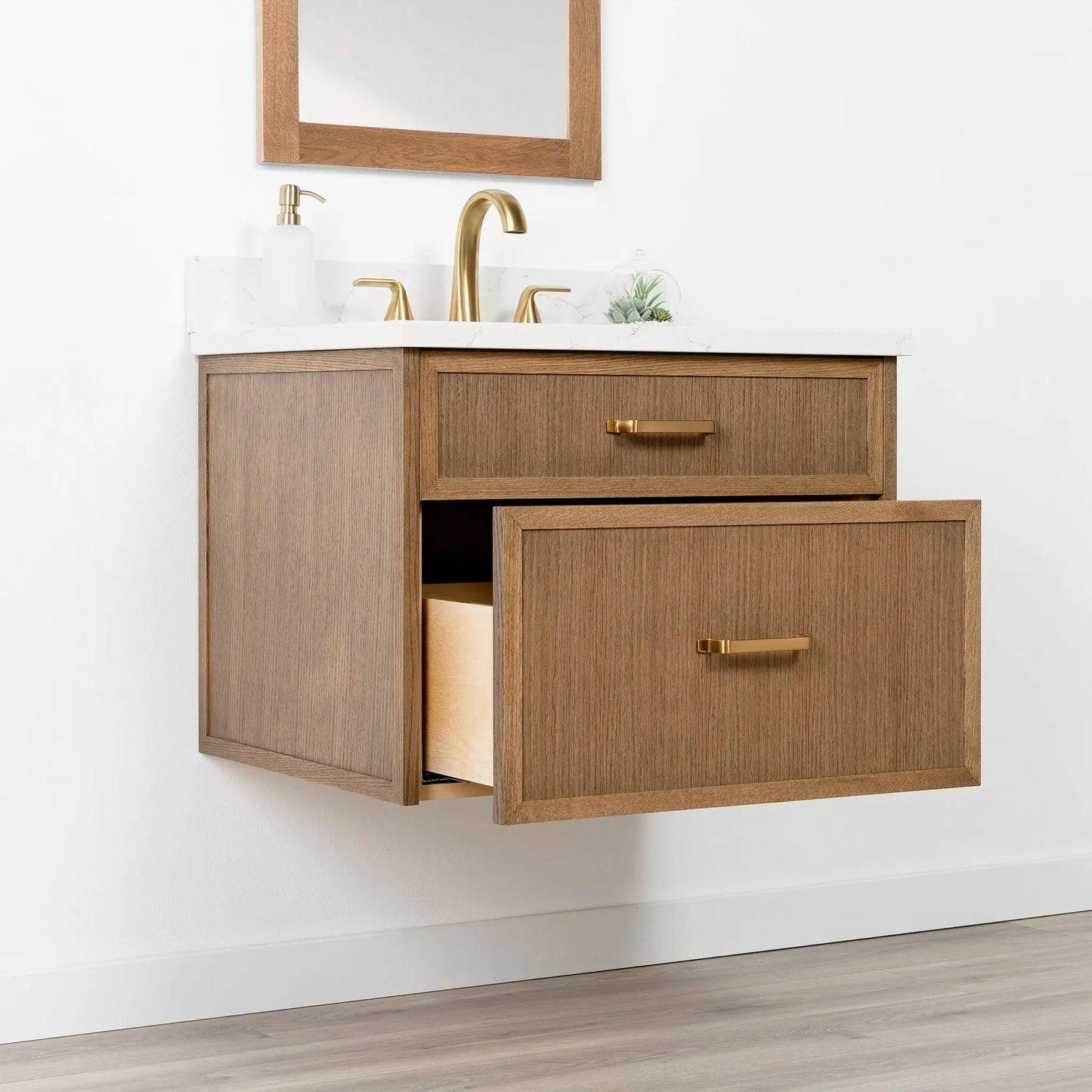Cape Breton SLIM 30" Wall Mount Mid Century Oak Bathroom Vanity - All Drawers Teodor Bathroom Vanity Canada