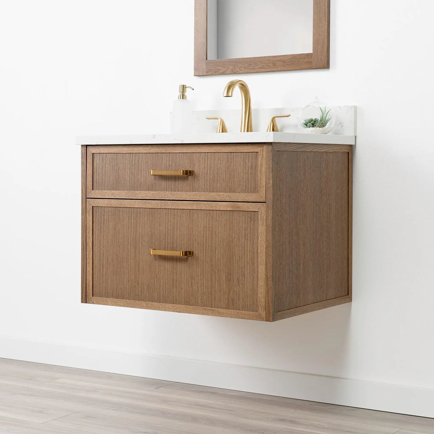 Cape Breton SLIM 30" Wall Mount Mid Century Oak Bathroom Vanity - All Drawers Teodor Bathroom Vanity Canada
