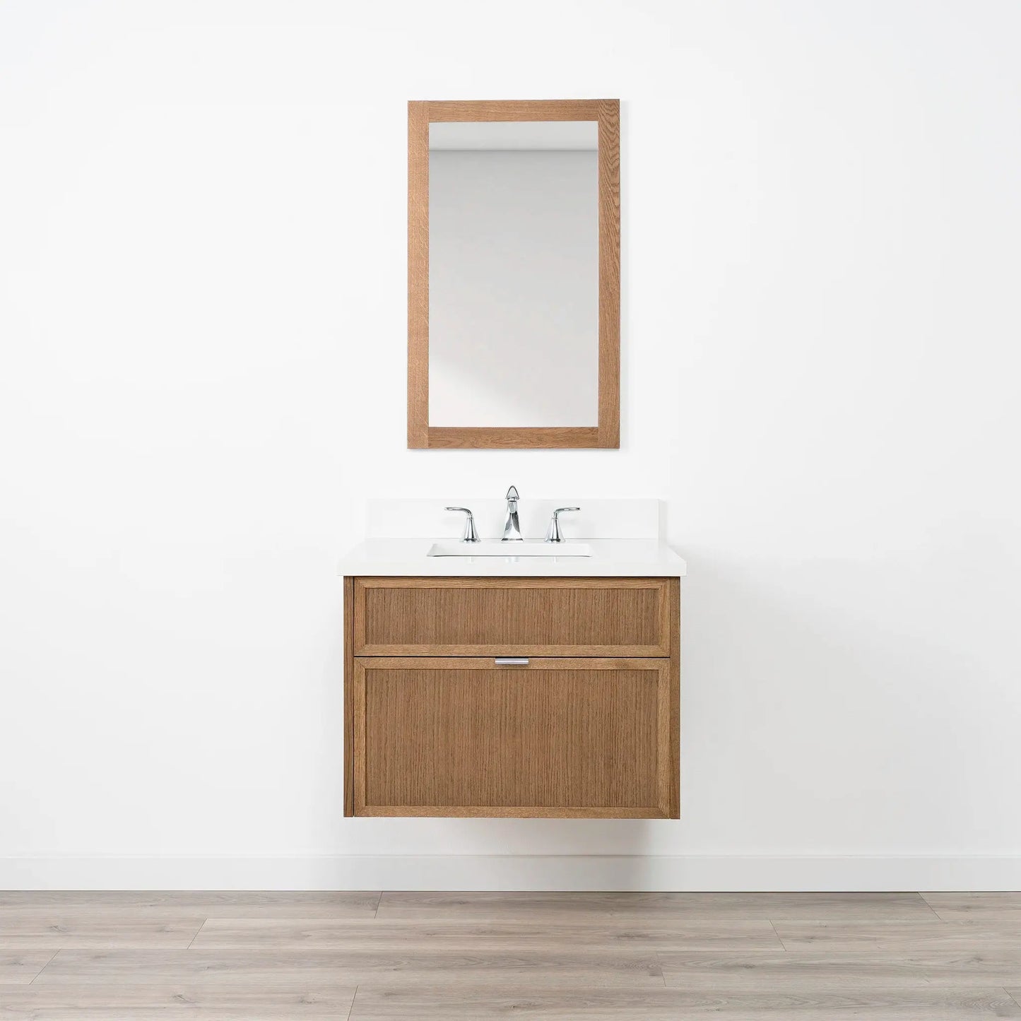 Cape Breton SLIM 30" Wall Mount Mid Century Oak Bathroom Vanity - All Drawers Teodor Bathroom Vanity Canada