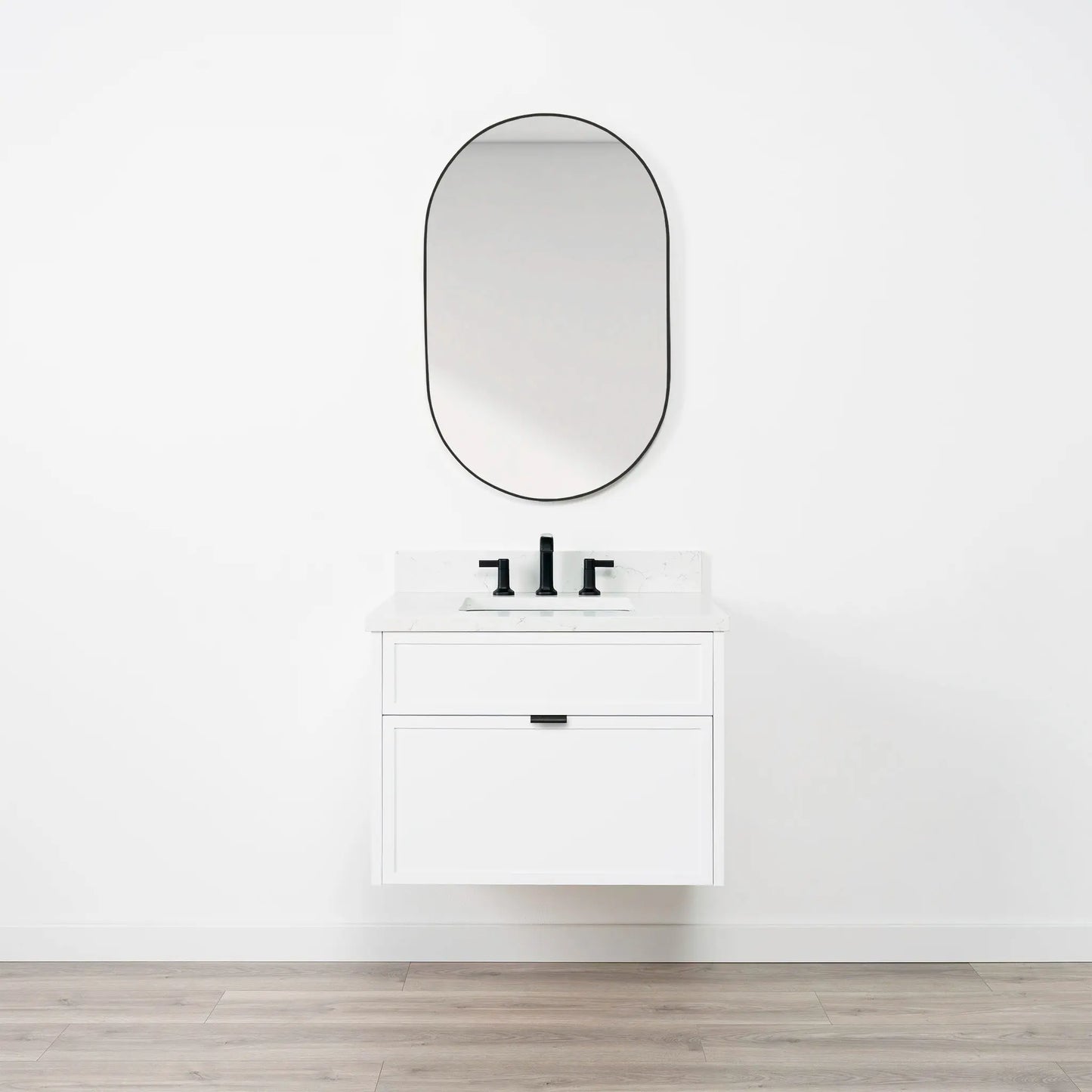 Cape Breton SLIM 30" Wall Mount Satin White Bathroom Vanity - All Drawers Teodor Bathroom Vanity Canada