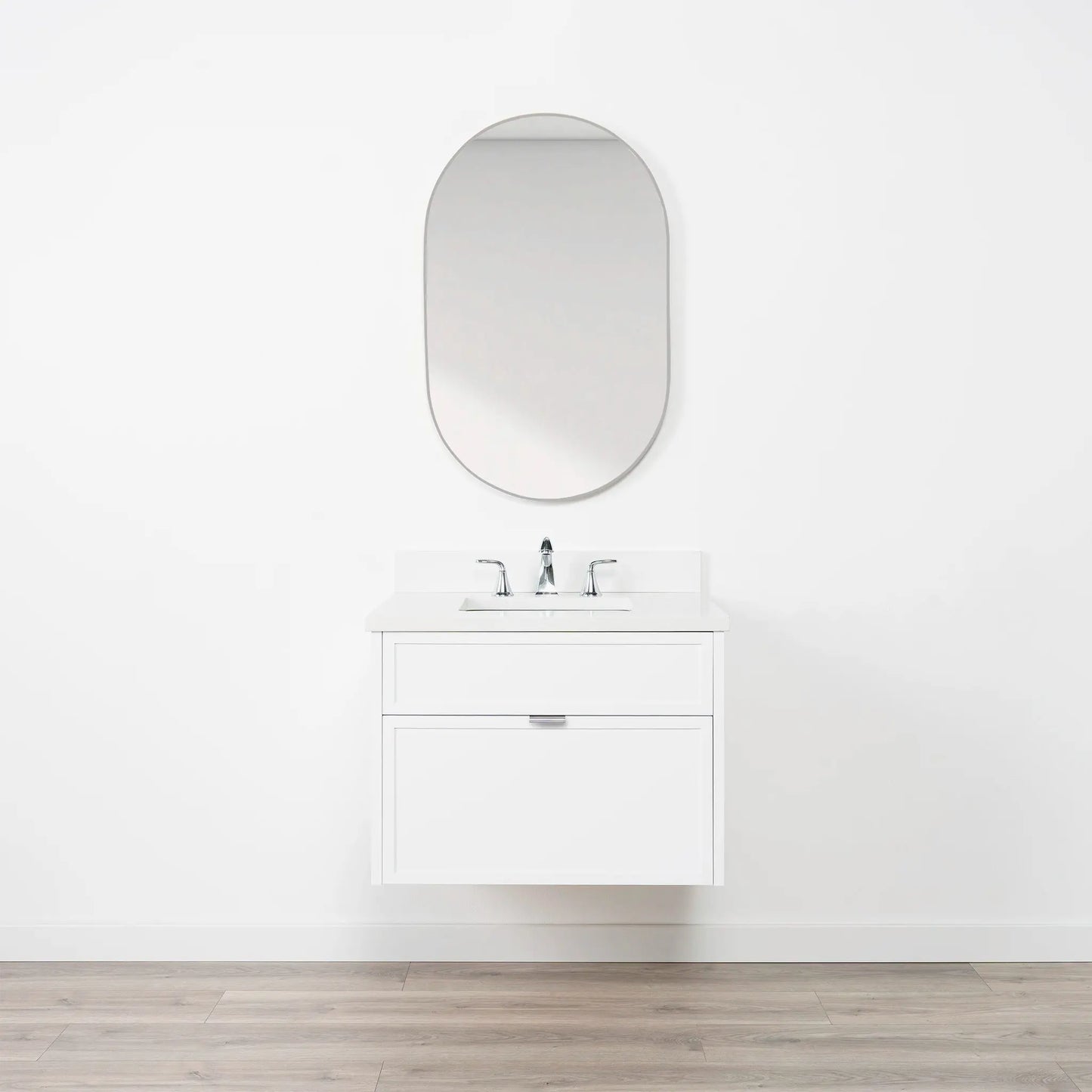 Cape Breton SLIM 30" Wall Mount Satin White Bathroom Vanity - All Drawers Teodor Bathroom Vanity Canada