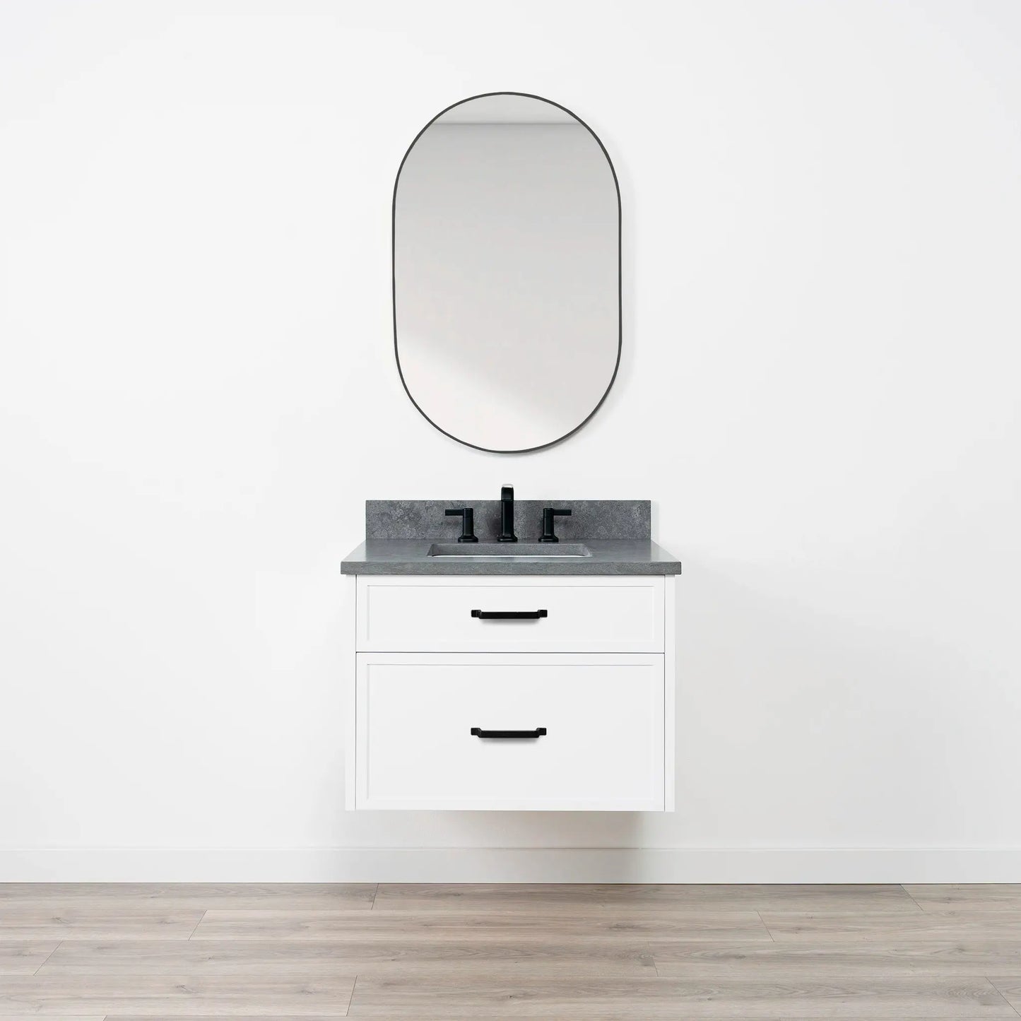 Cape Breton SLIM 30" Wall Mount Satin White Bathroom Vanity - All Drawers Teodor Bathroom Vanity Canada